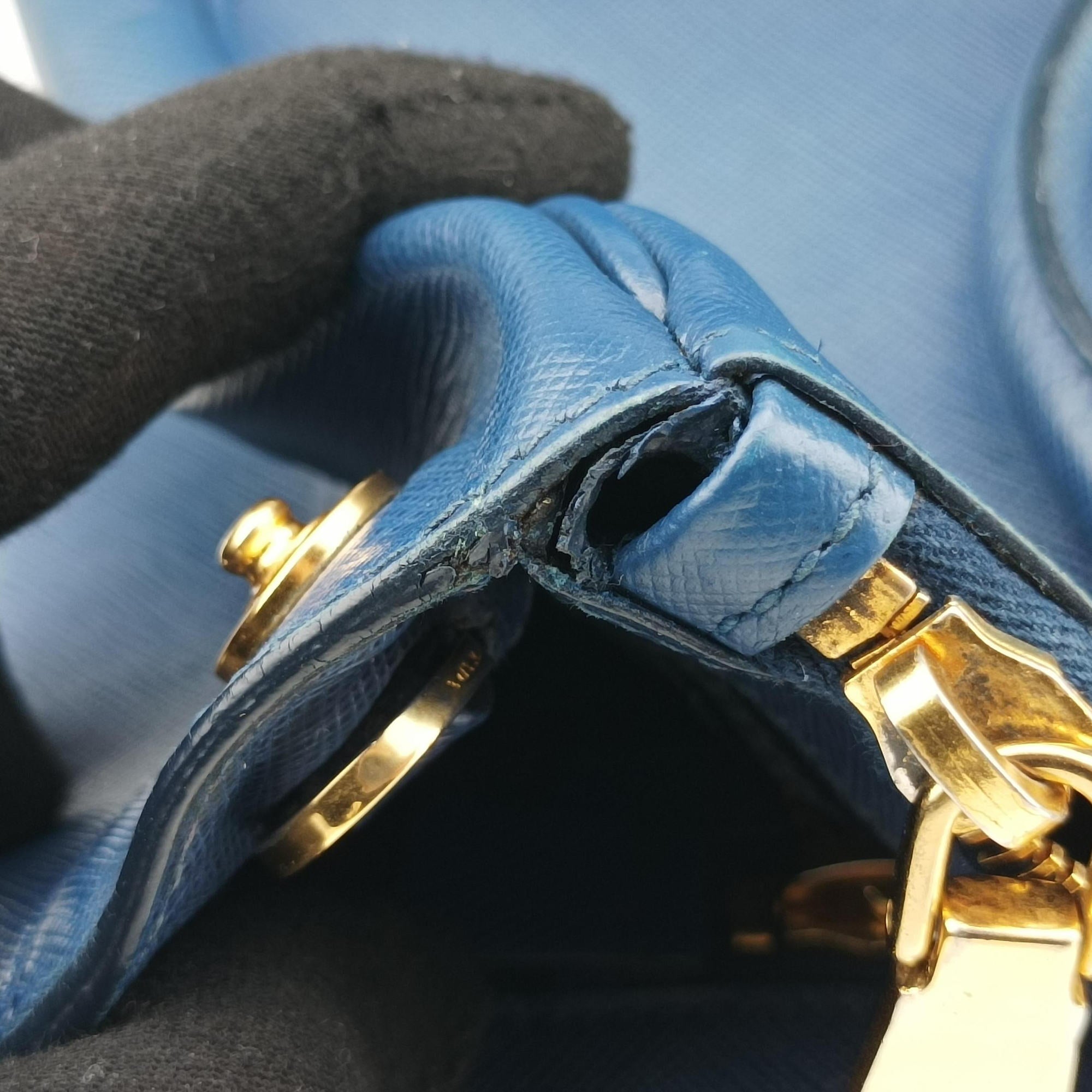 Pre-owned Prada Galleria Blue SAFFIANO Leather BN2274 shoulderbag | stylenewstar