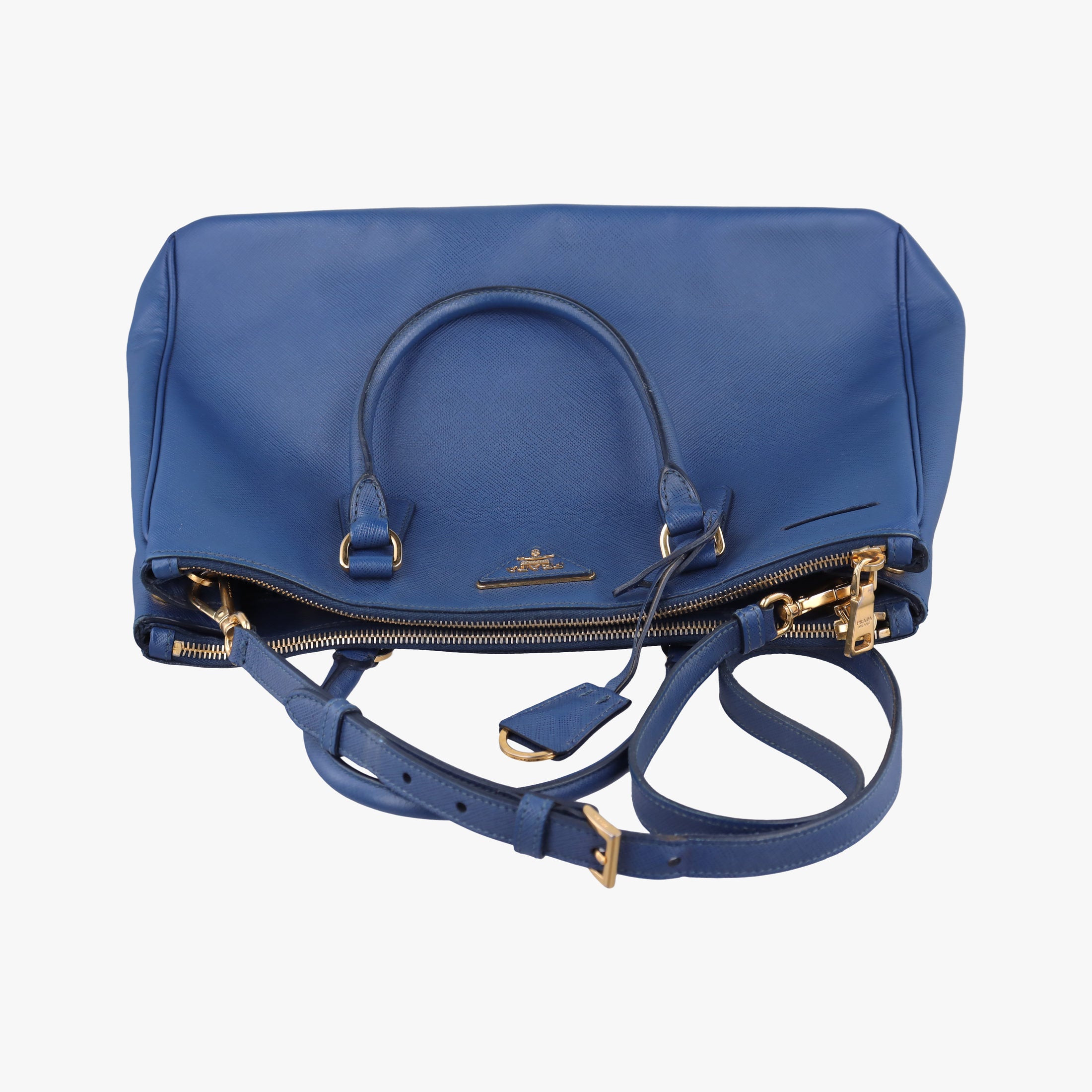 Pre-owned Prada Galleria Blue SAFFIANO Leather BN2274 shoulderbag | stylenewstar