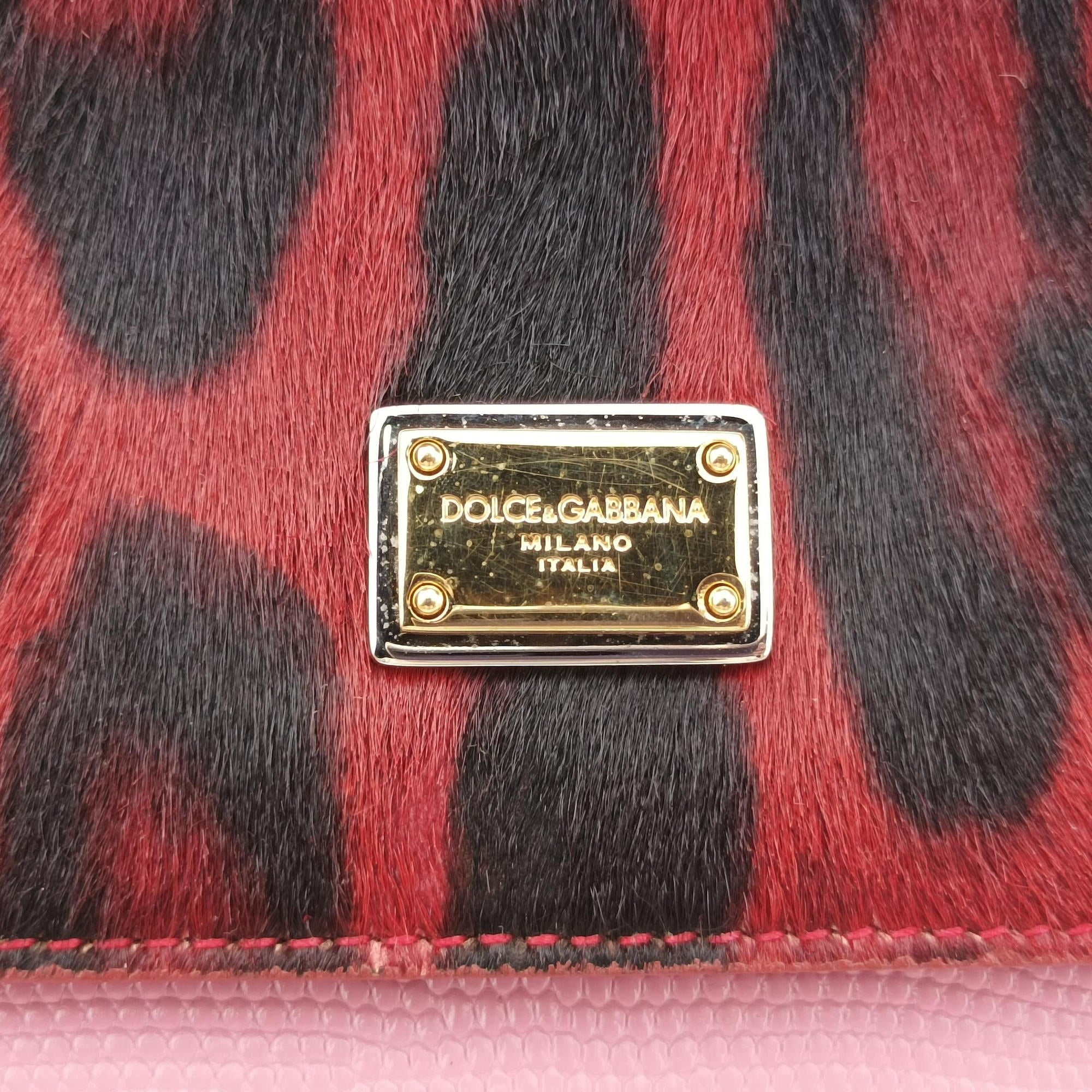 Pre-owned Dolce & Gabbana SICILY Red×pink×Green Leather×ponyhair  shoulderbag | stylenewstar