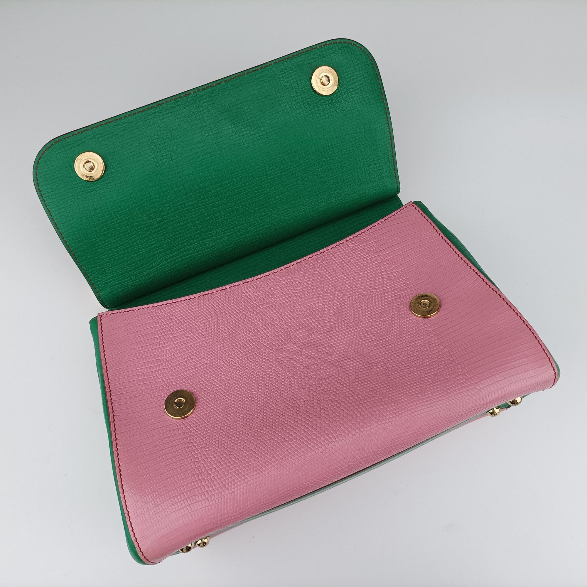 Pre-owned Dolce & Gabbana SICILY Red×pink×Green Leather×ponyhair  shoulderbag | stylenewstar