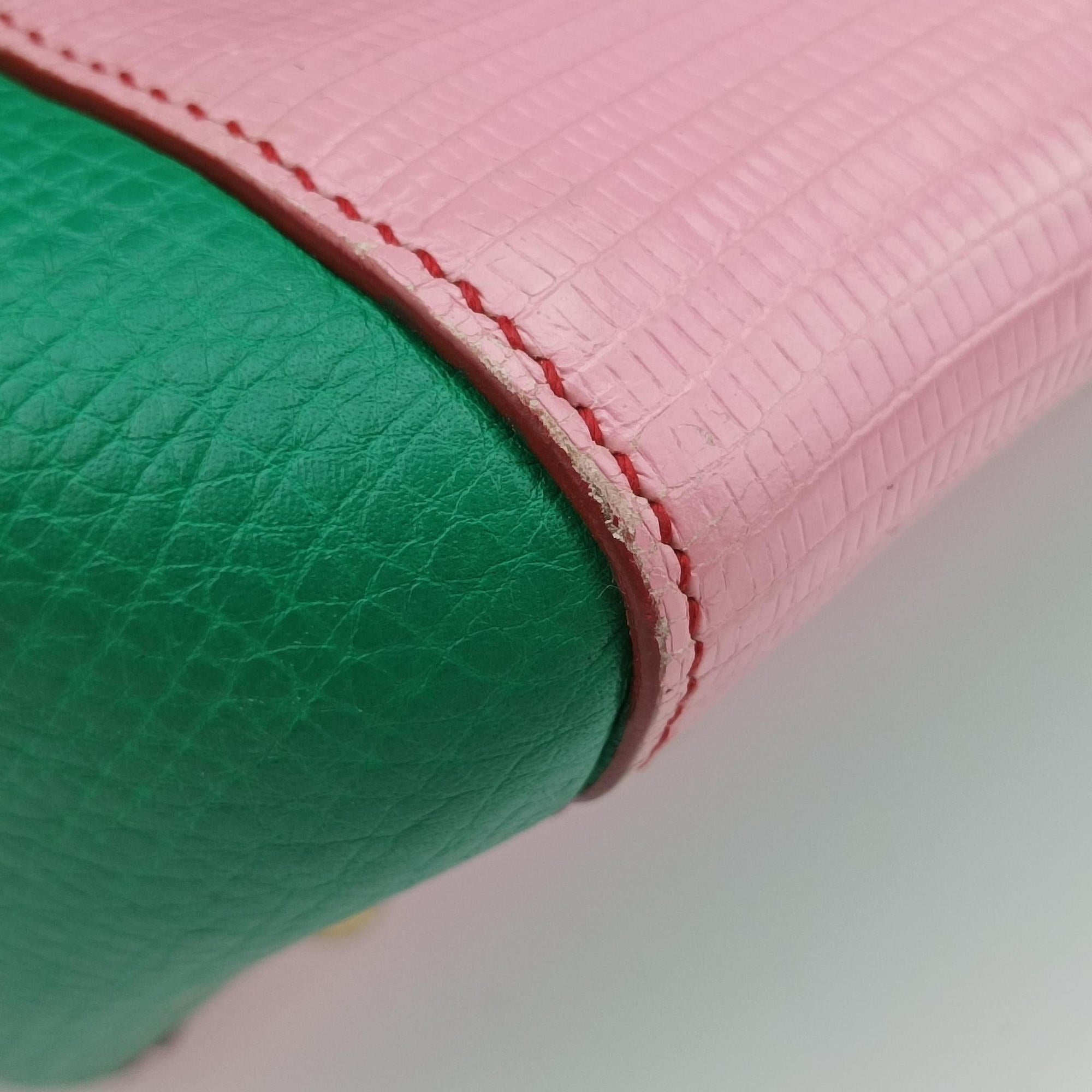 Pre-owned Dolce & Gabbana SICILY Red×pink×Green Leather×ponyhair  shoulderbag | stylenewstar