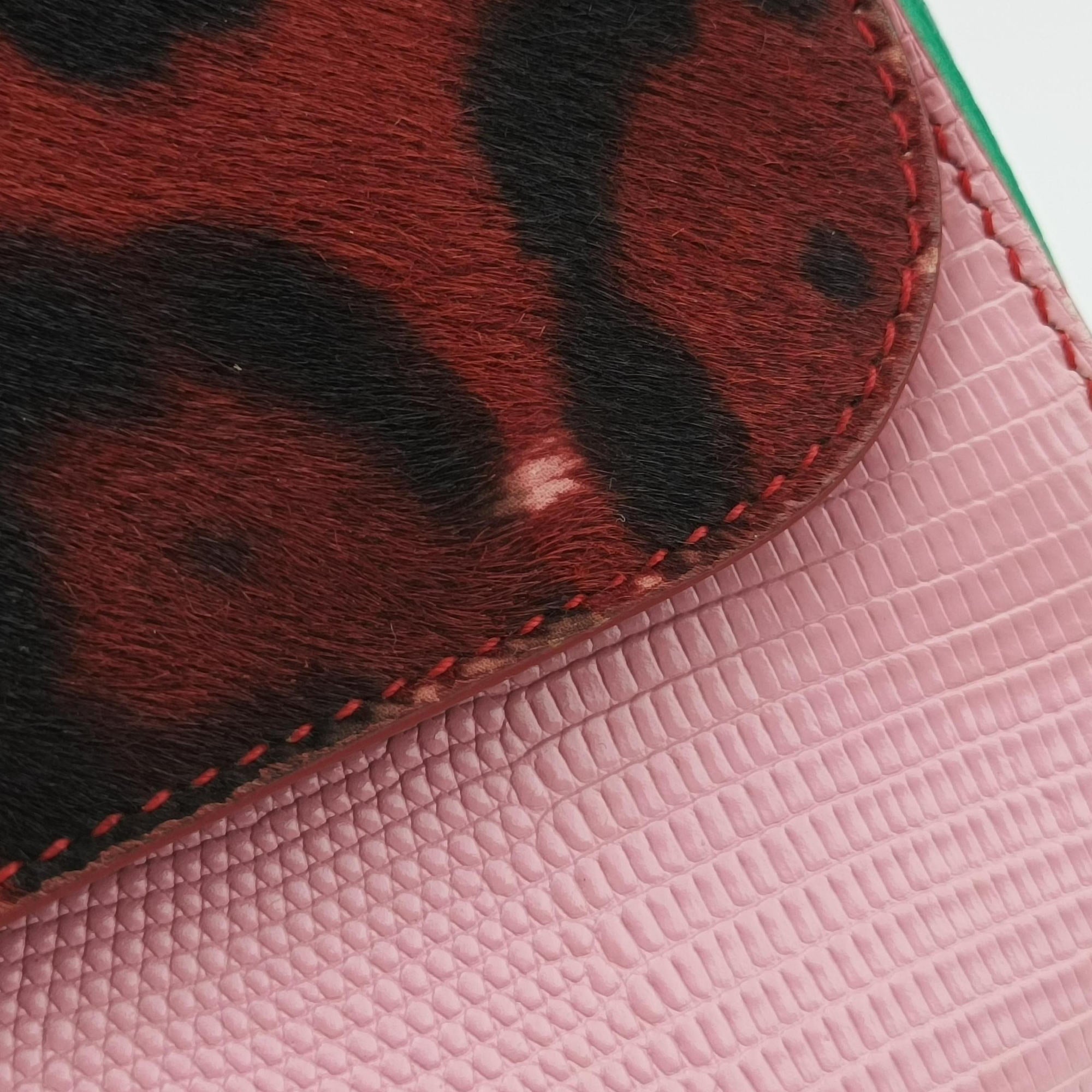 Pre-owned Dolce & Gabbana SICILY Red×pink×Green Leather×ponyhair  shoulderbag | stylenewstar