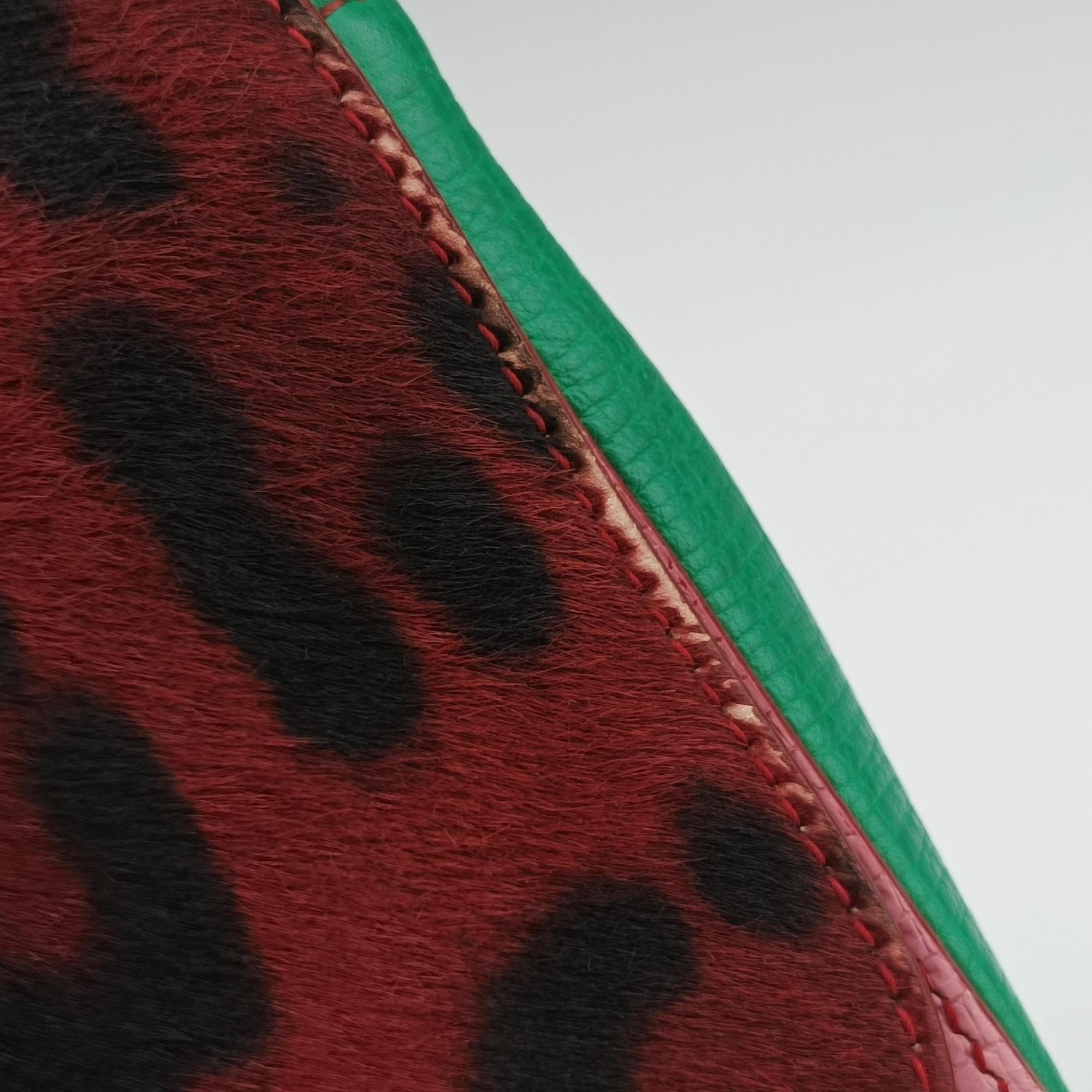 Pre-owned Dolce & Gabbana SICILY Red×pink×Green Leather×ponyhair  shoulderbag | stylenewstar