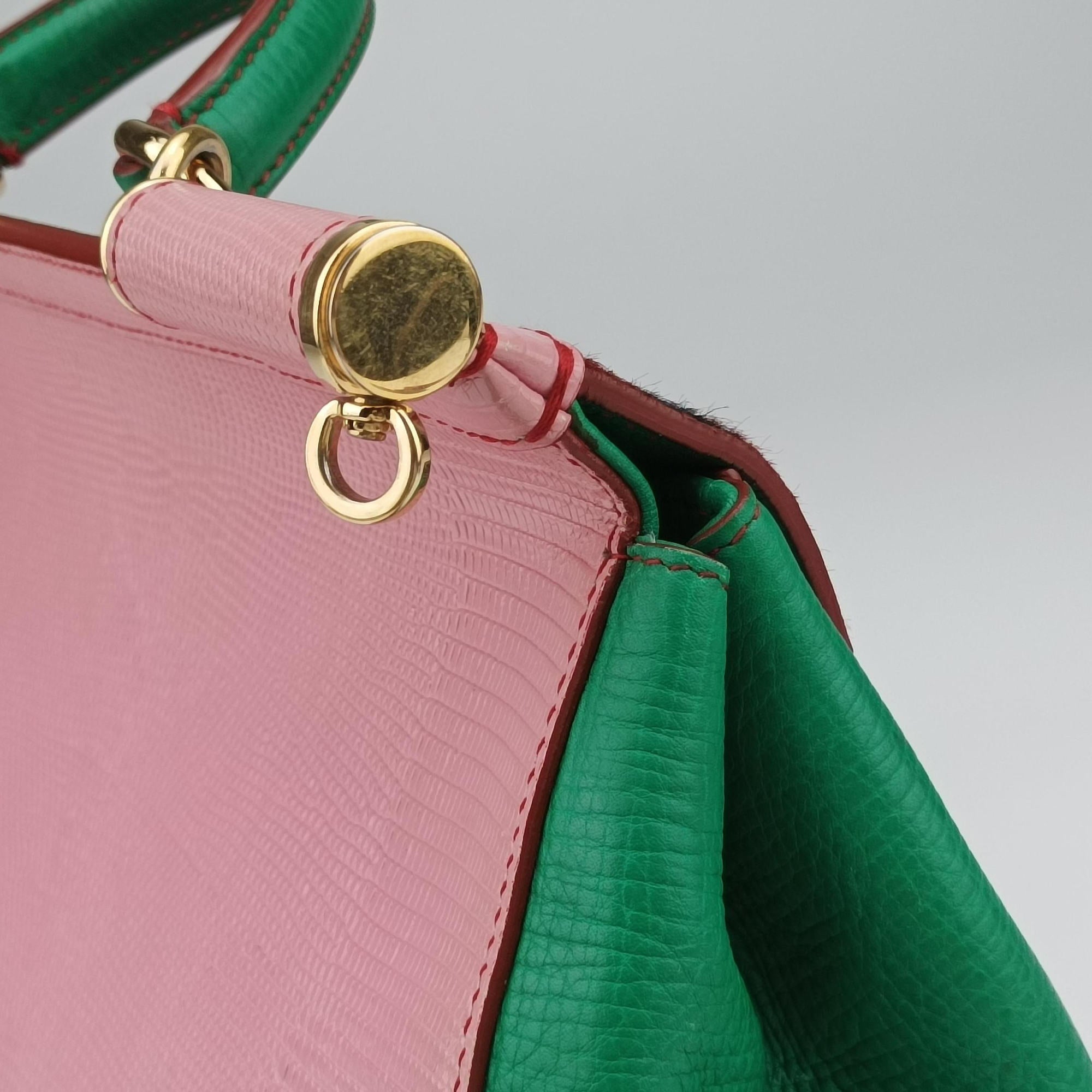 Pre-owned Dolce & Gabbana SICILY Red×pink×Green Leather×ponyhair  shoulderbag | stylenewstar