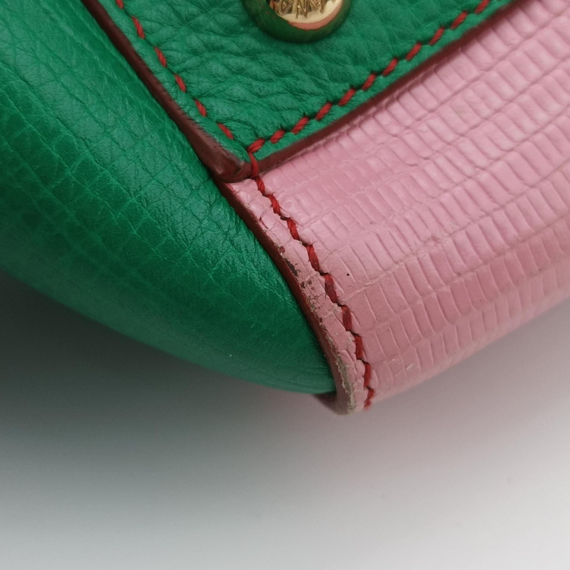 Pre-owned Dolce & Gabbana SICILY Red×pink×Green Leather×ponyhair  shoulderbag | stylenewstar