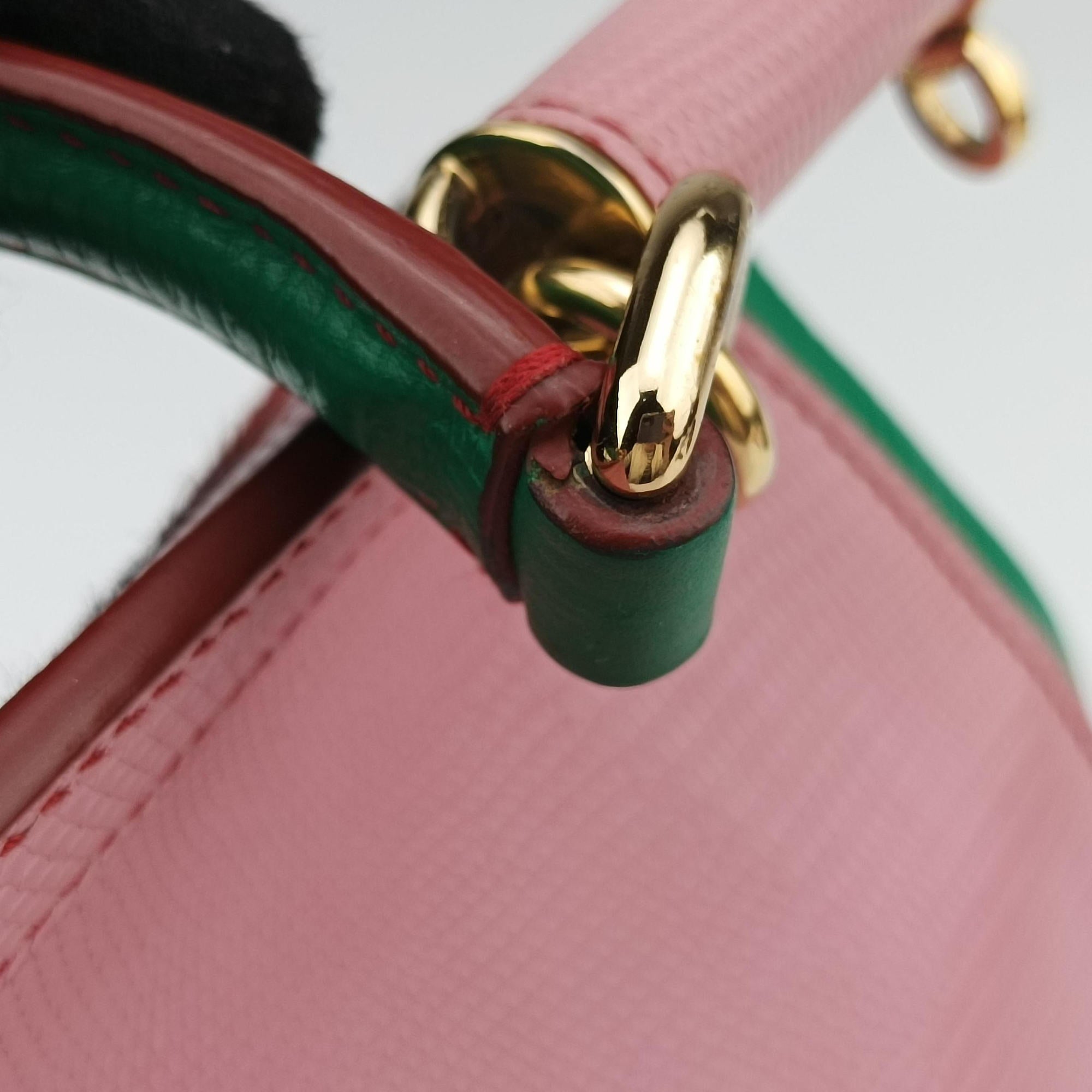Pre-owned Dolce & Gabbana SICILY Red×pink×Green Leather×ponyhair  shoulderbag | stylenewstar