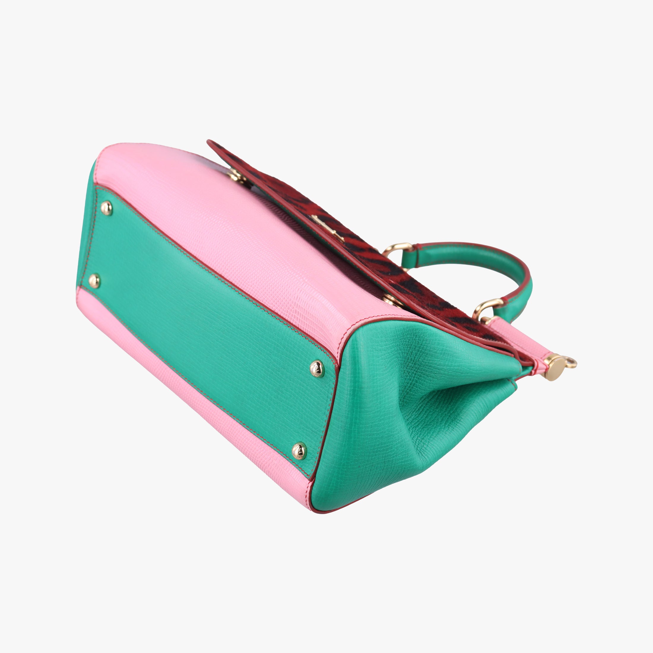 Pre-owned Dolce & Gabbana SICILY Red×pink×Green Leather×ponyhair  shoulderbag | stylenewstar