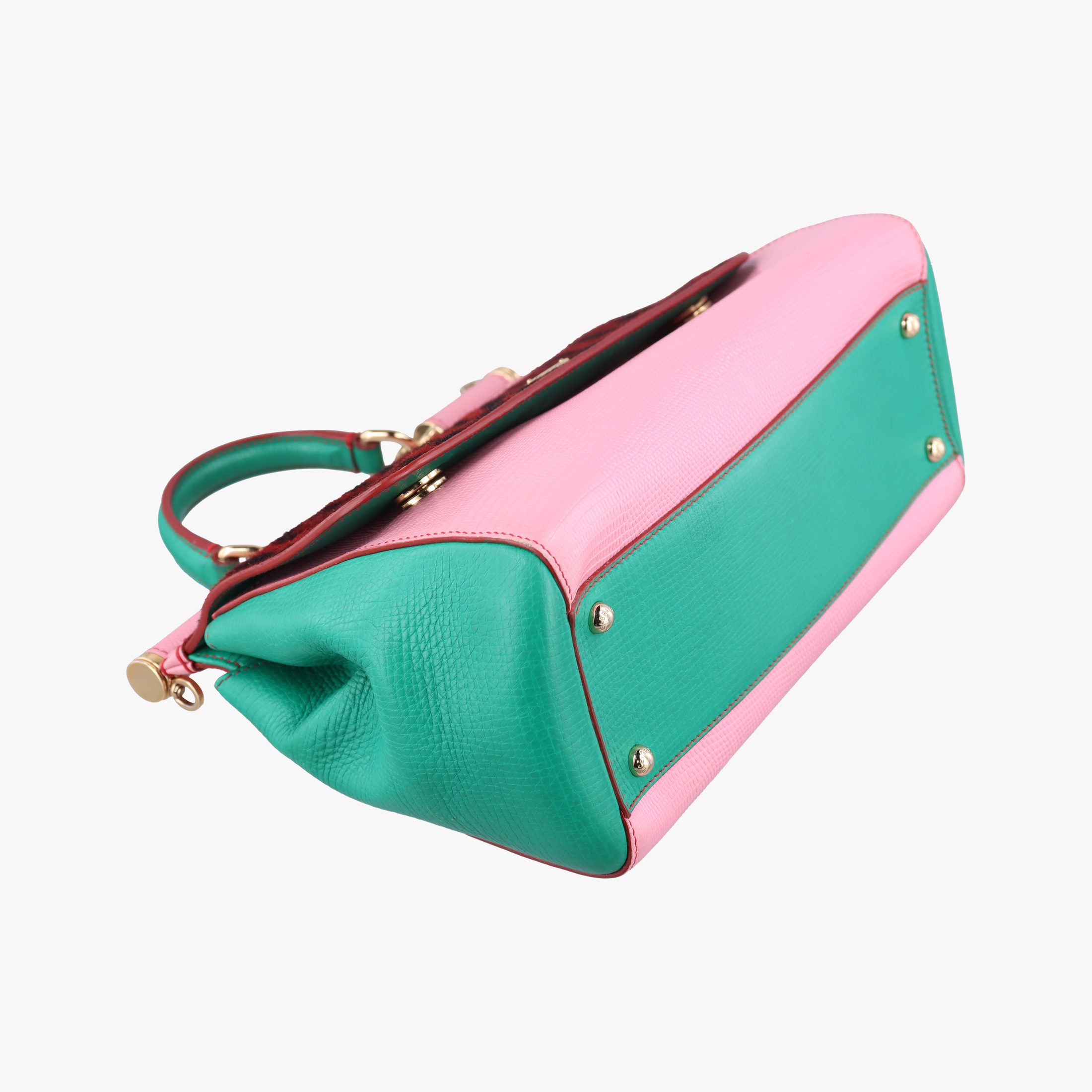 Pre-owned Dolce & Gabbana SICILY Red×pink×Green Leather×ponyhair  shoulderbag | stylenewstar