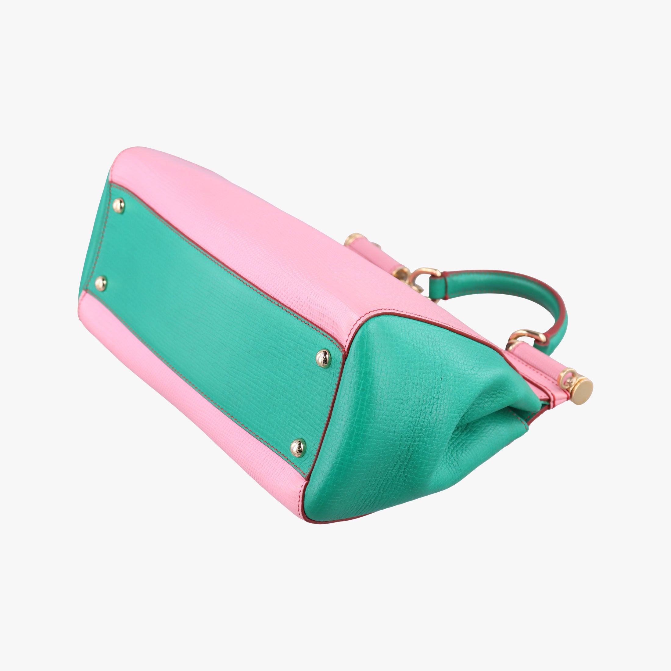 Pre-owned Dolce & Gabbana SICILY Red×pink×Green Leather×ponyhair  shoulderbag | stylenewstar
