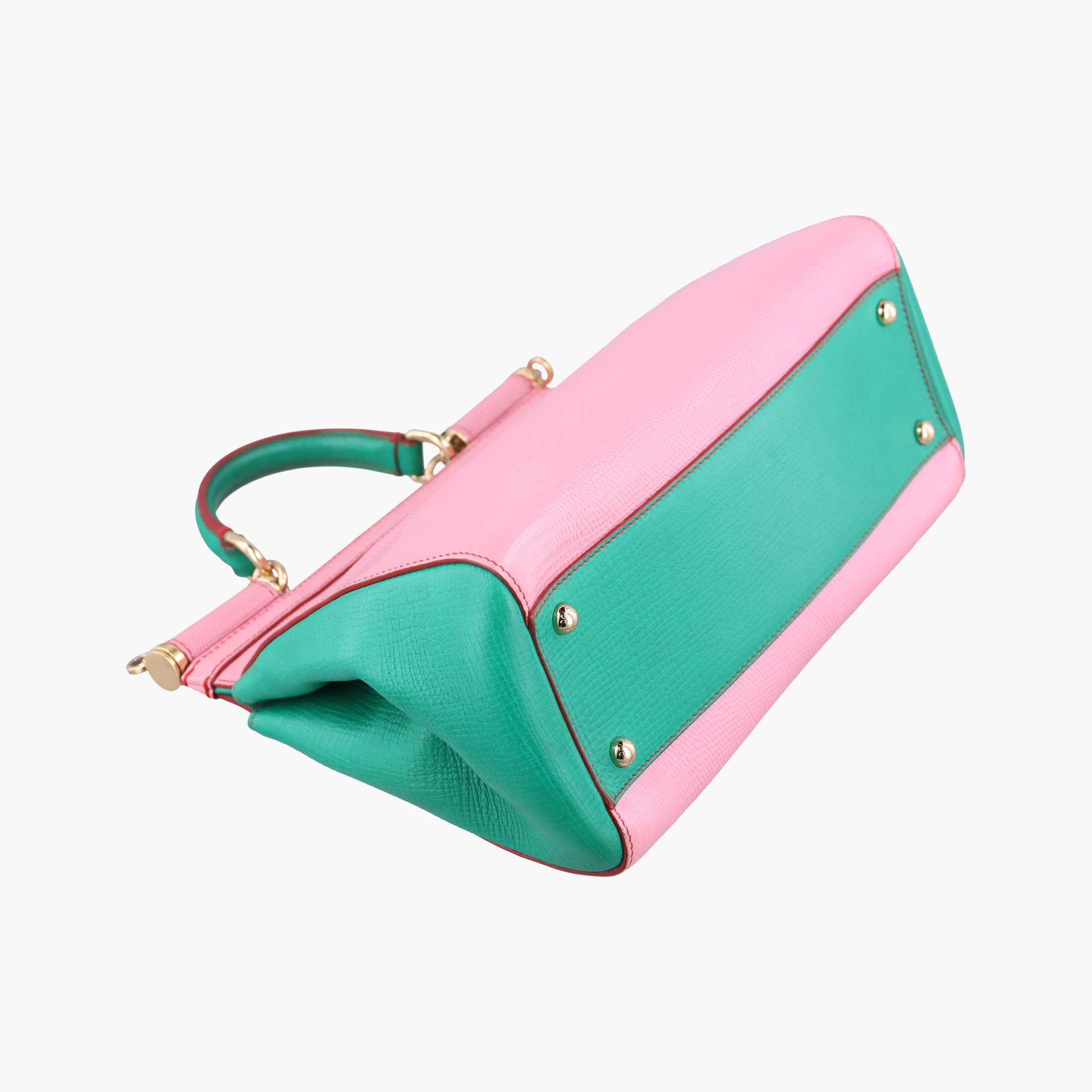 Pre-owned Dolce & Gabbana SICILY Red×pink×Green Leather×ponyhair  shoulderbag | stylenewstar