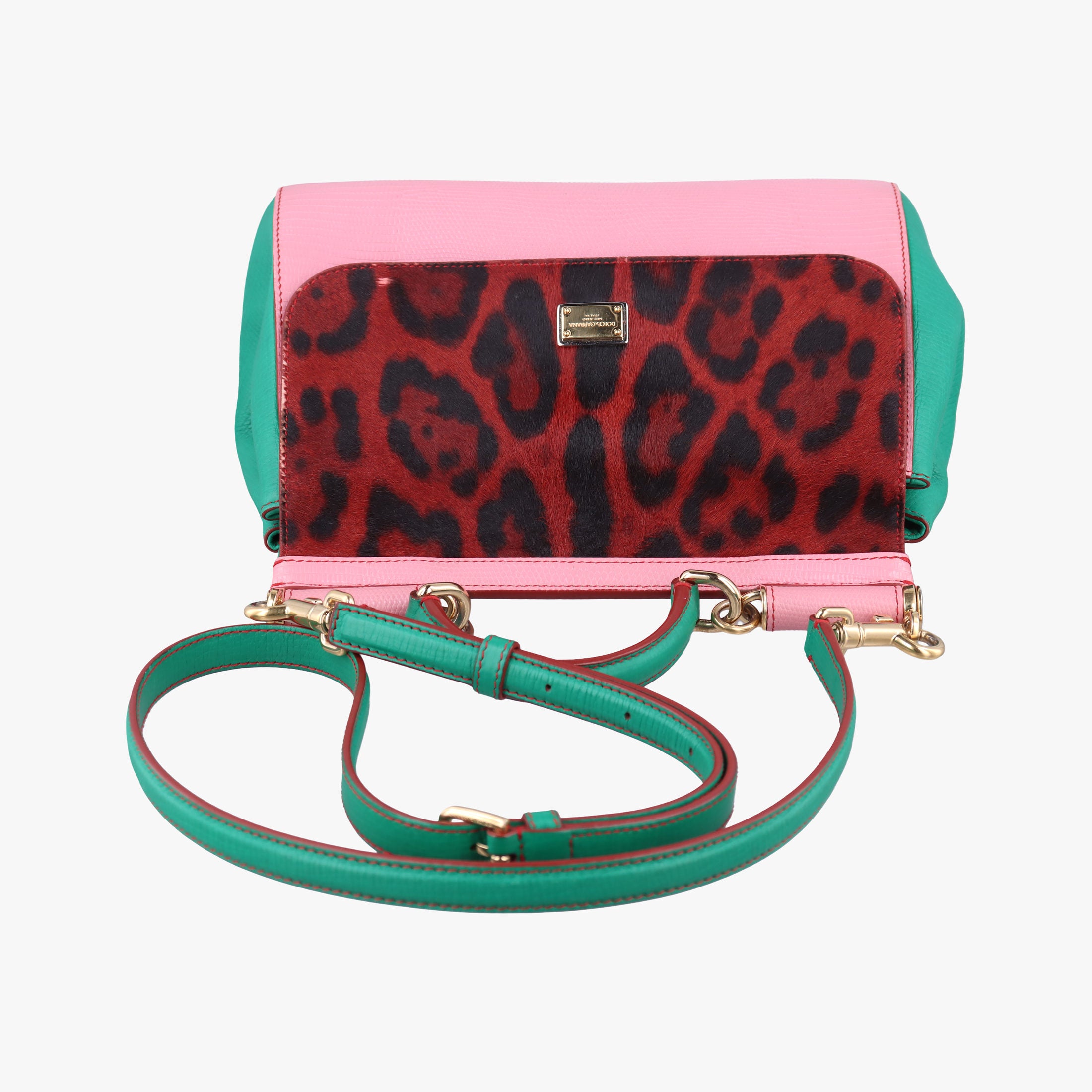 Pre-owned Dolce & Gabbana SICILY Red×pink×Green Leather×ponyhair  shoulderbag | stylenewstar