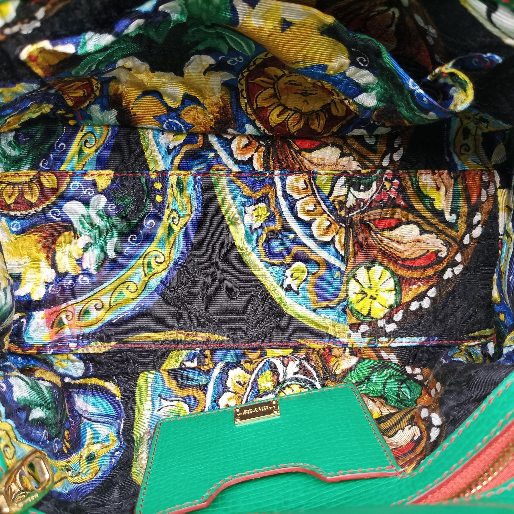 Pre-owned Dolce & Gabbana SICILY Red×pink×Green Leather×ponyhair  shoulderbag | stylenewstar