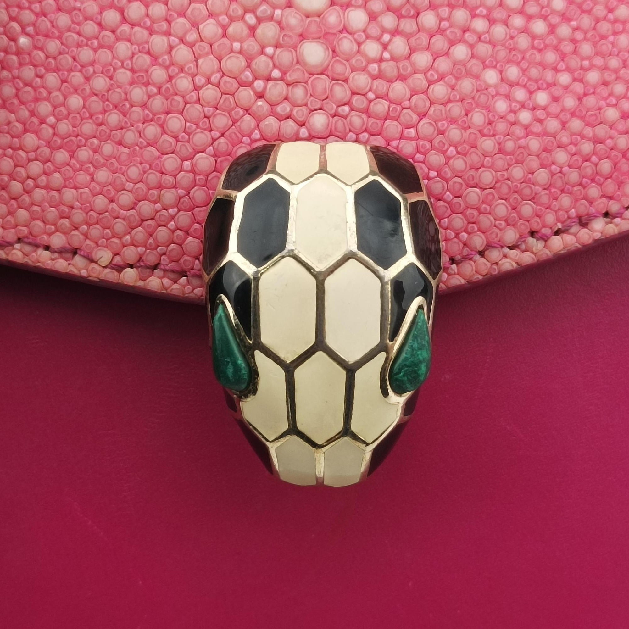Pre-owned Bvlgari Serpenti Pink Galuchat Skin×Leather  shoulderbag | stylenewstar
