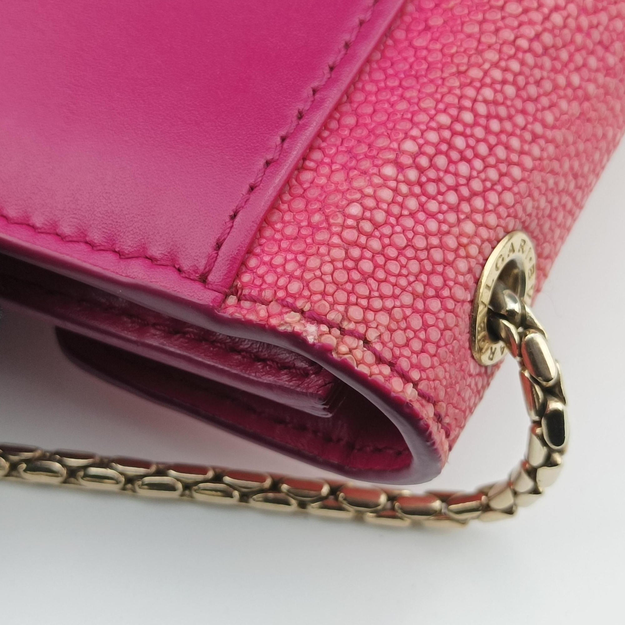 Pre-owned Bvlgari Serpenti Pink Galuchat Skin×Leather  shoulderbag | stylenewstar