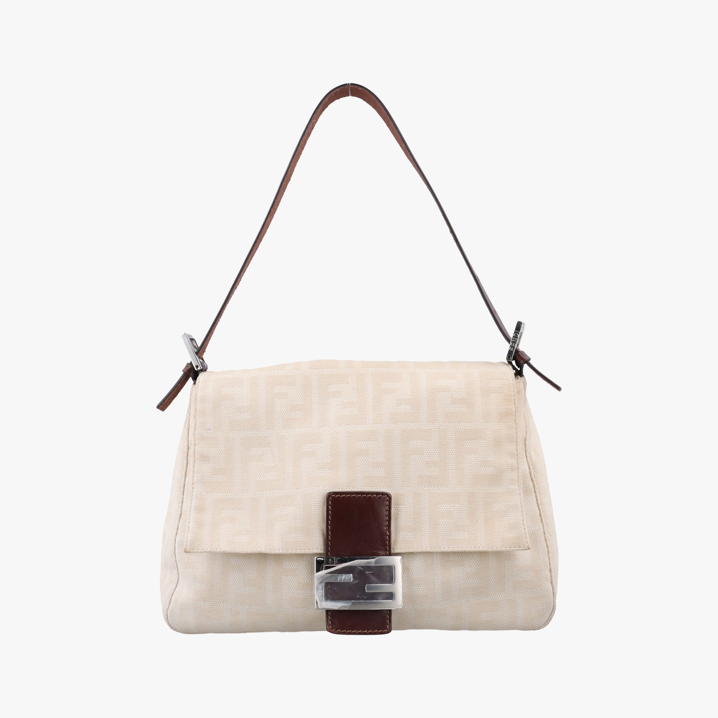 Pre-owned Fendi Mamma Bucket White canvas×leather  shoulderbag | stylenewstar