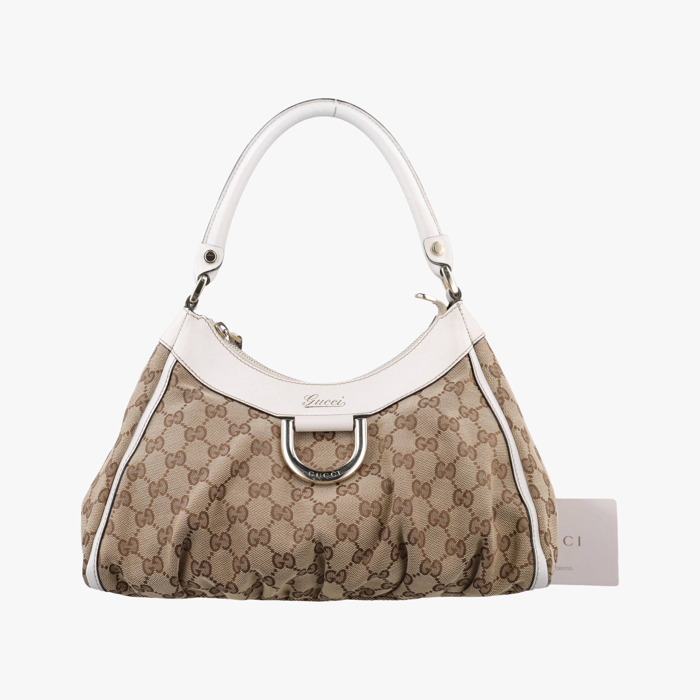 Vintage Gucci Abbey D-ring Hobo Beige×White canvas×leather 190525 handbag | stylenewstar