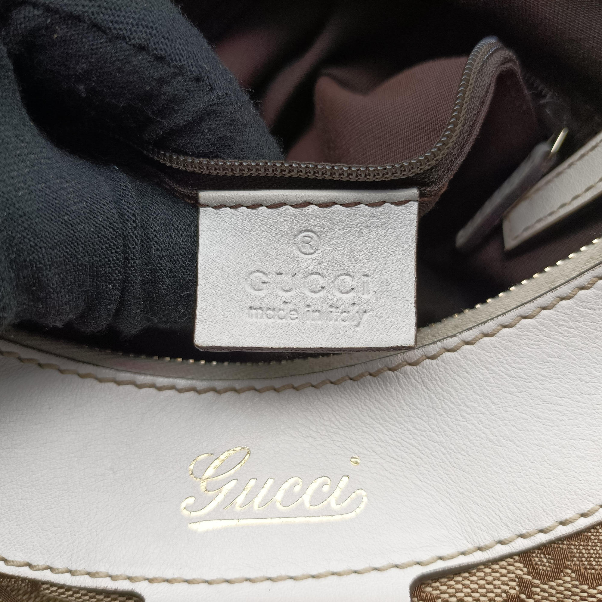Vintage Gucci Abbey D-ring Hobo Beige×White canvas×leather 190525 handbag | stylenewstar