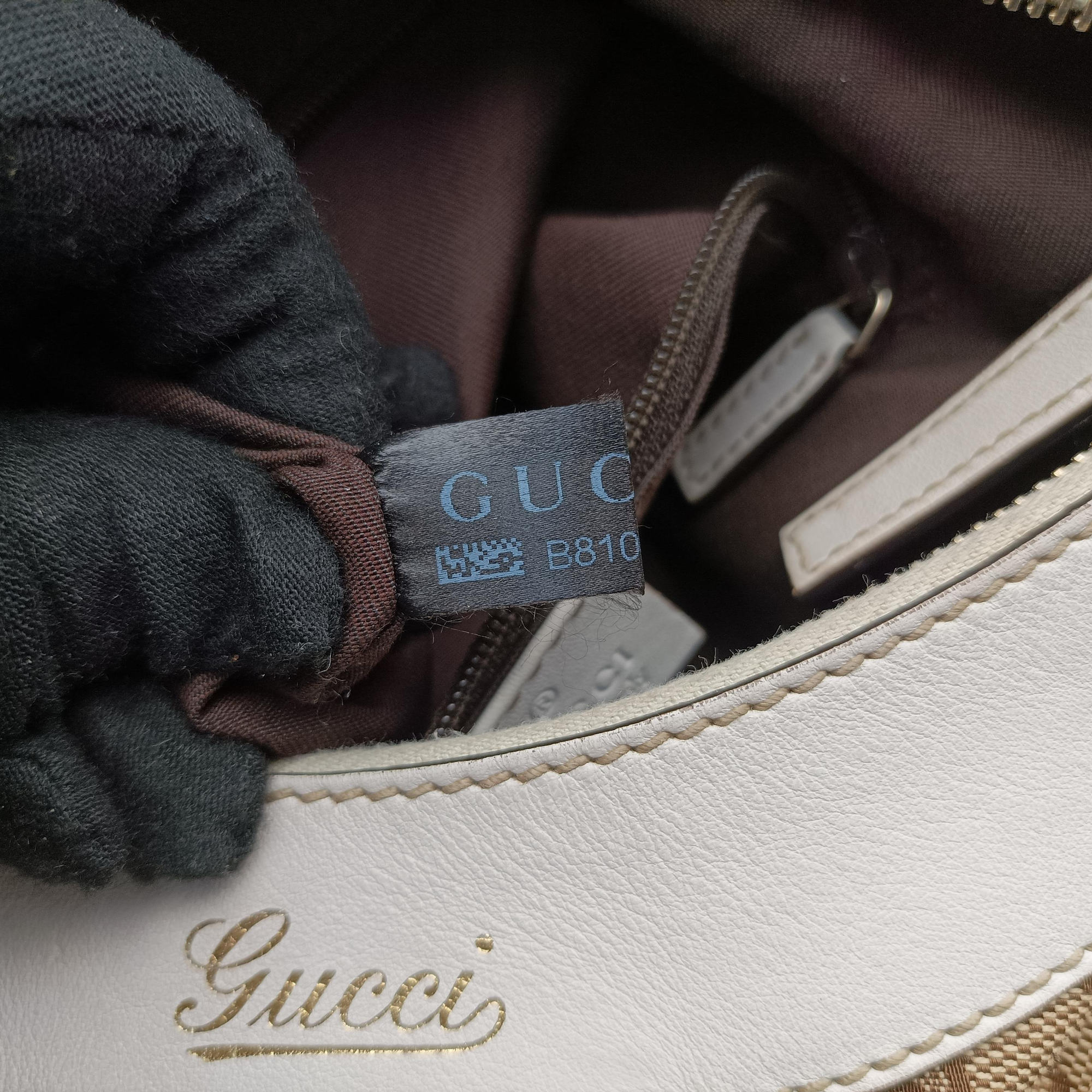 Vintage Gucci Abbey D-ring Hobo Beige×White canvas×leather 190525 handbag | stylenewstar