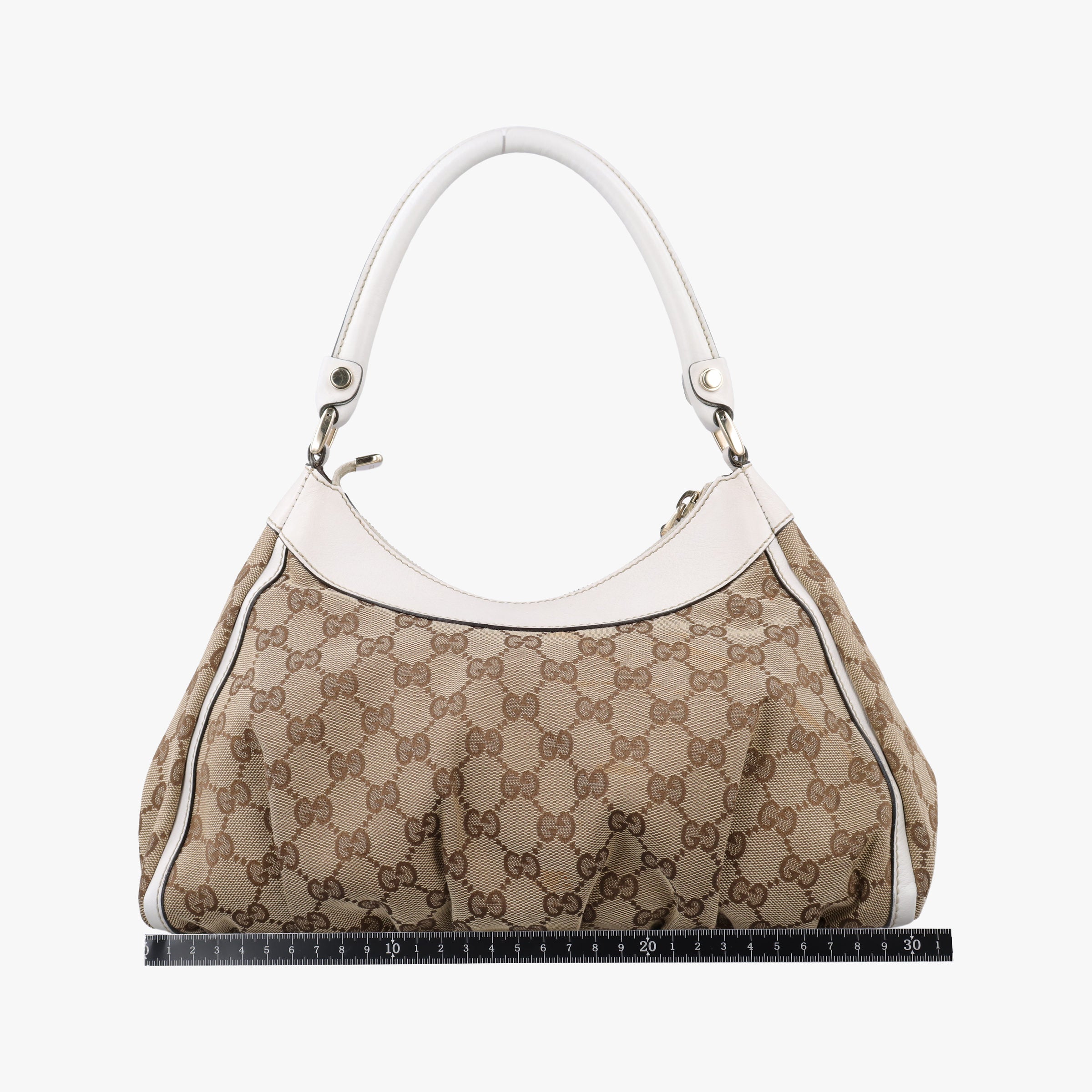 Vintage Gucci Abbey D-ring Hobo Beige×White canvas×leather 190525 handbag | stylenewstar
