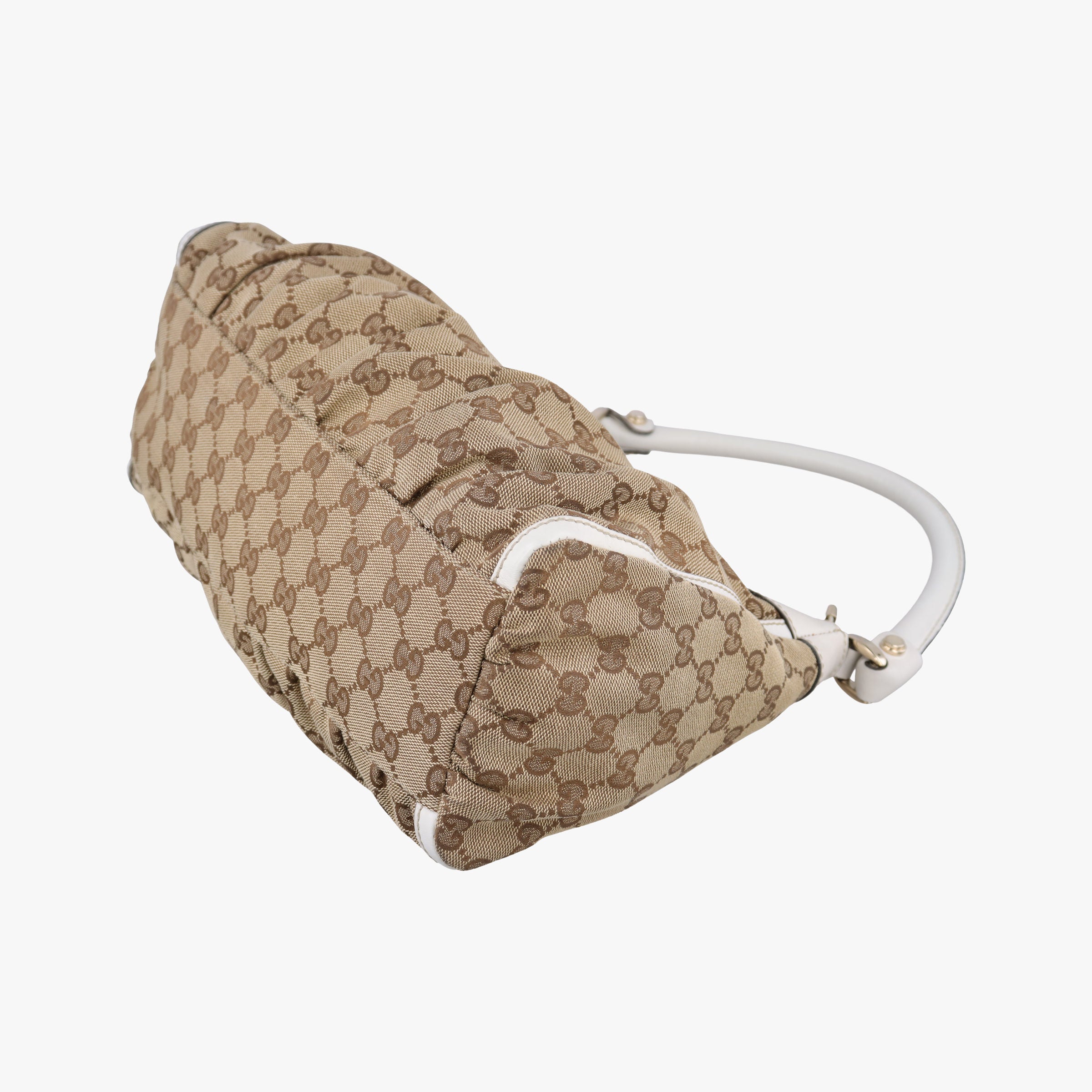 Vintage Gucci Abbey D-ring Hobo Beige×White canvas×leather 190525 handbag | stylenewstar