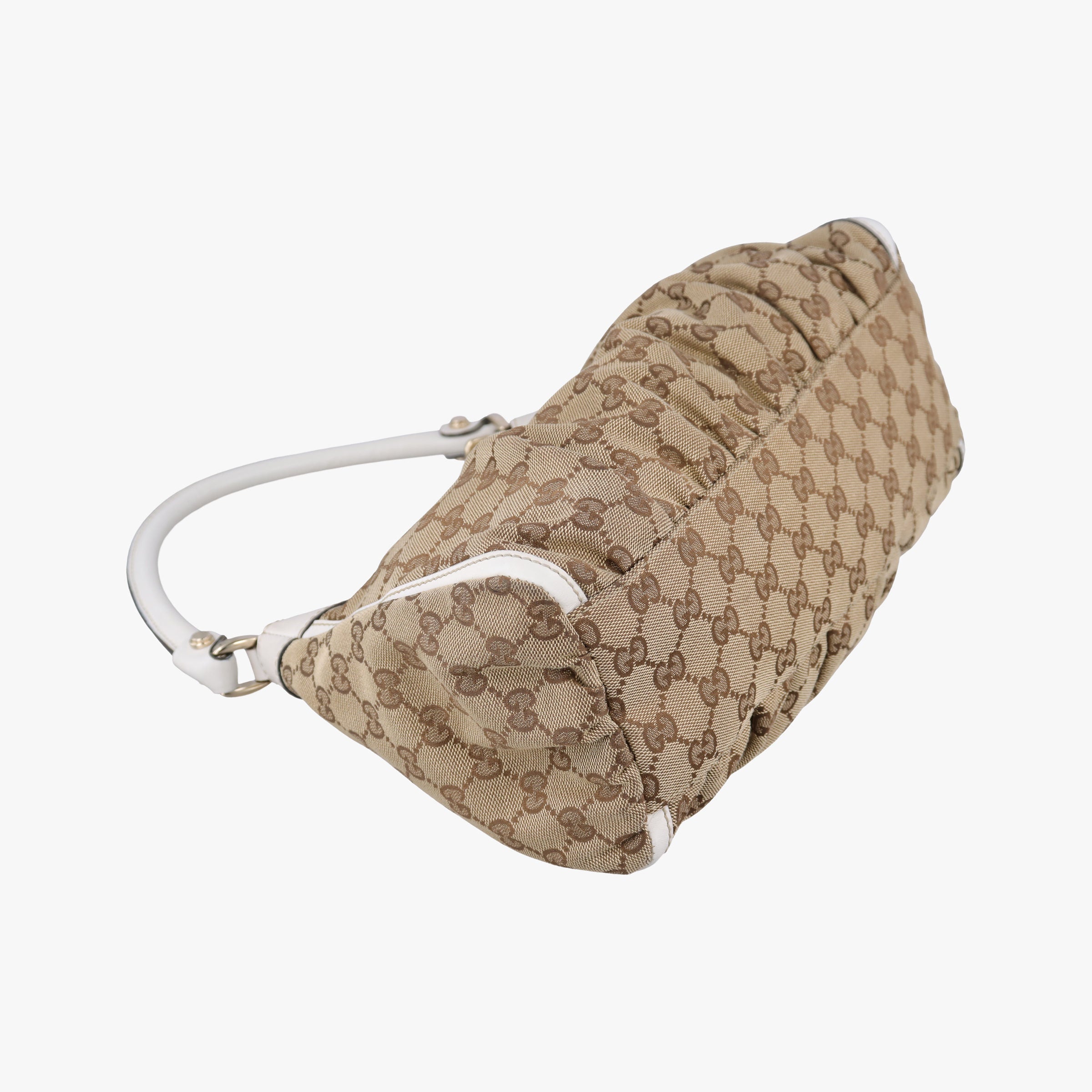 Vintage Gucci Abbey D-ring Hobo Beige×White canvas×leather 190525 handbag | stylenewstar
