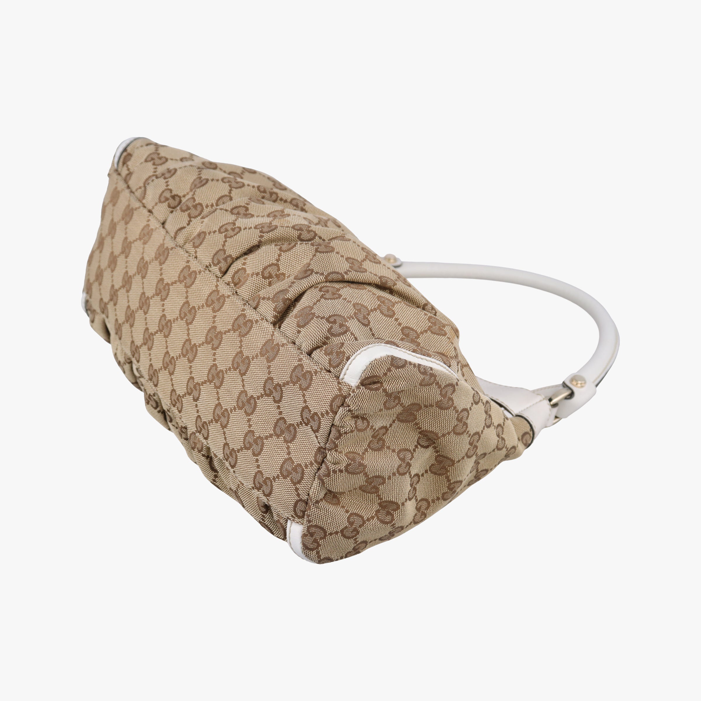 Vintage Gucci Abbey D-ring Hobo Beige×White canvas×leather 190525 handbag | stylenewstar
