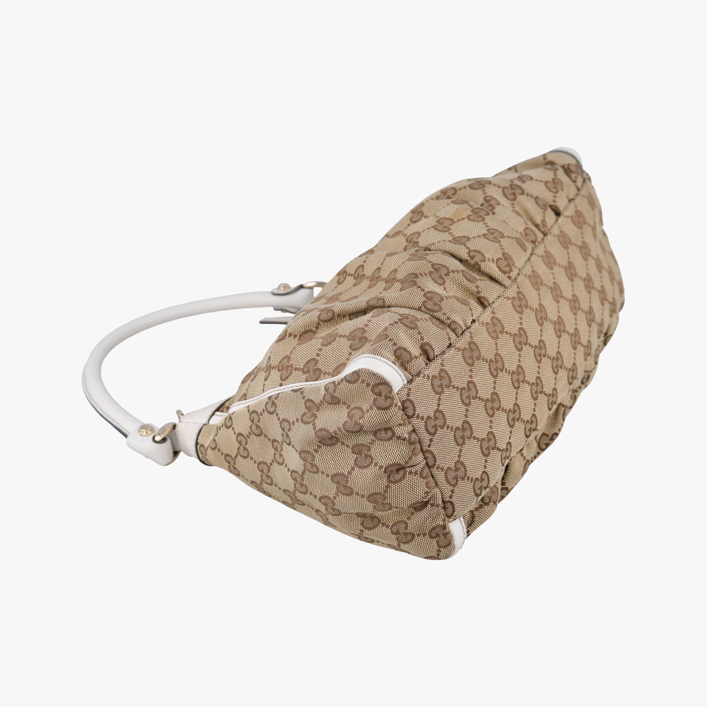 Vintage Gucci Abbey D-ring Hobo Beige×White canvas×leather 190525 handbag | stylenewstar