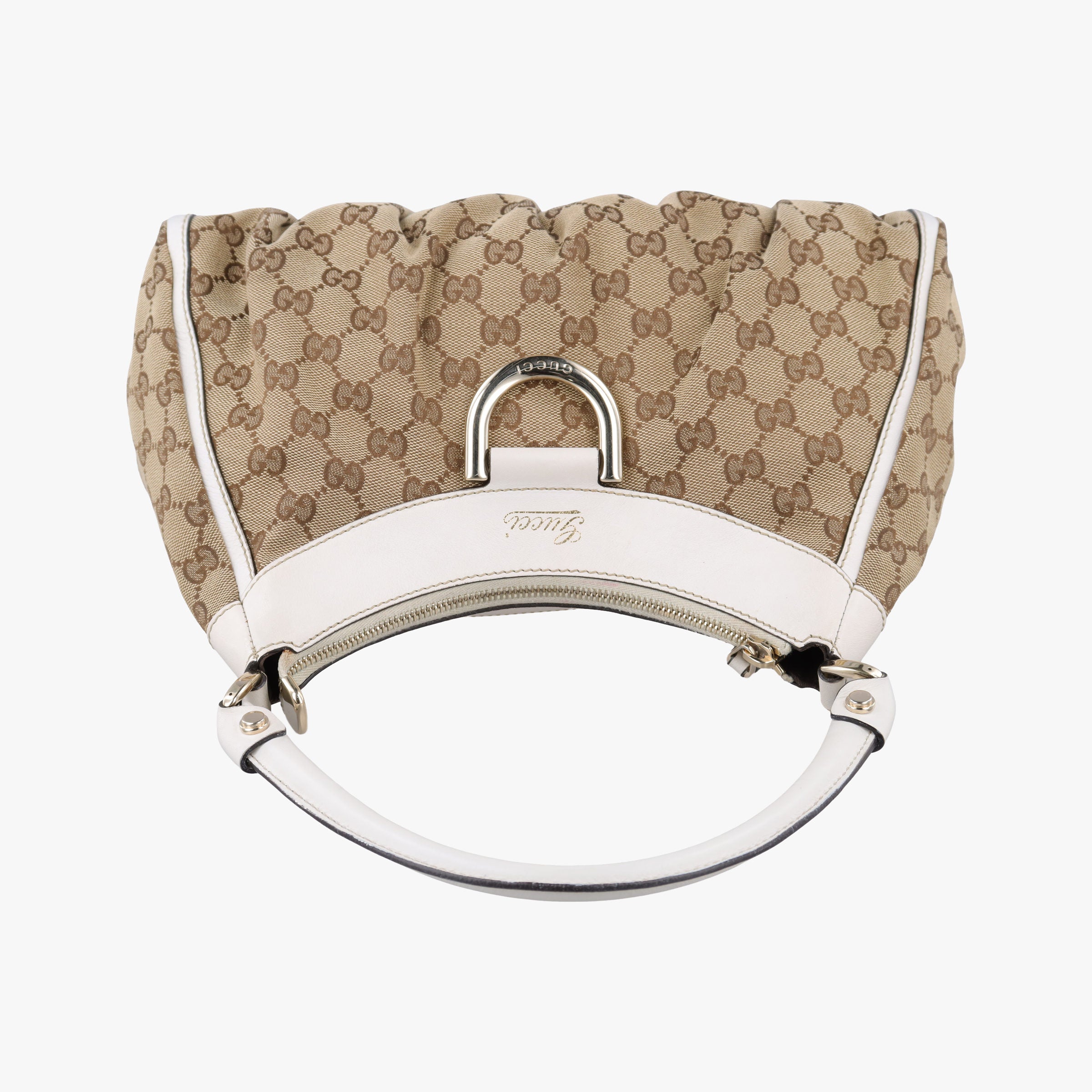 Vintage Gucci Abbey D-ring Hobo Beige×White canvas×leather 190525 handbag | stylenewstar