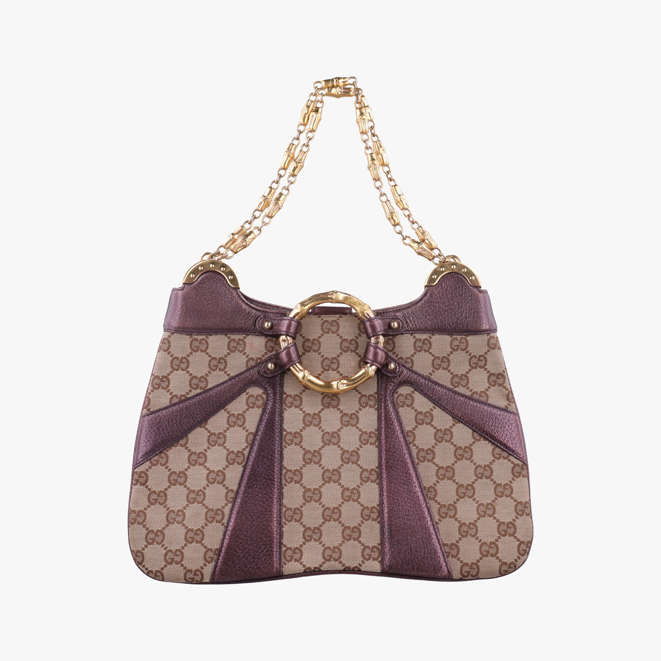 Secondhand Gucci Tom Ford Bamboo Chain Beige × Metallic Purple GG canvas×leather 135962 shoulderbag | stylenewstar