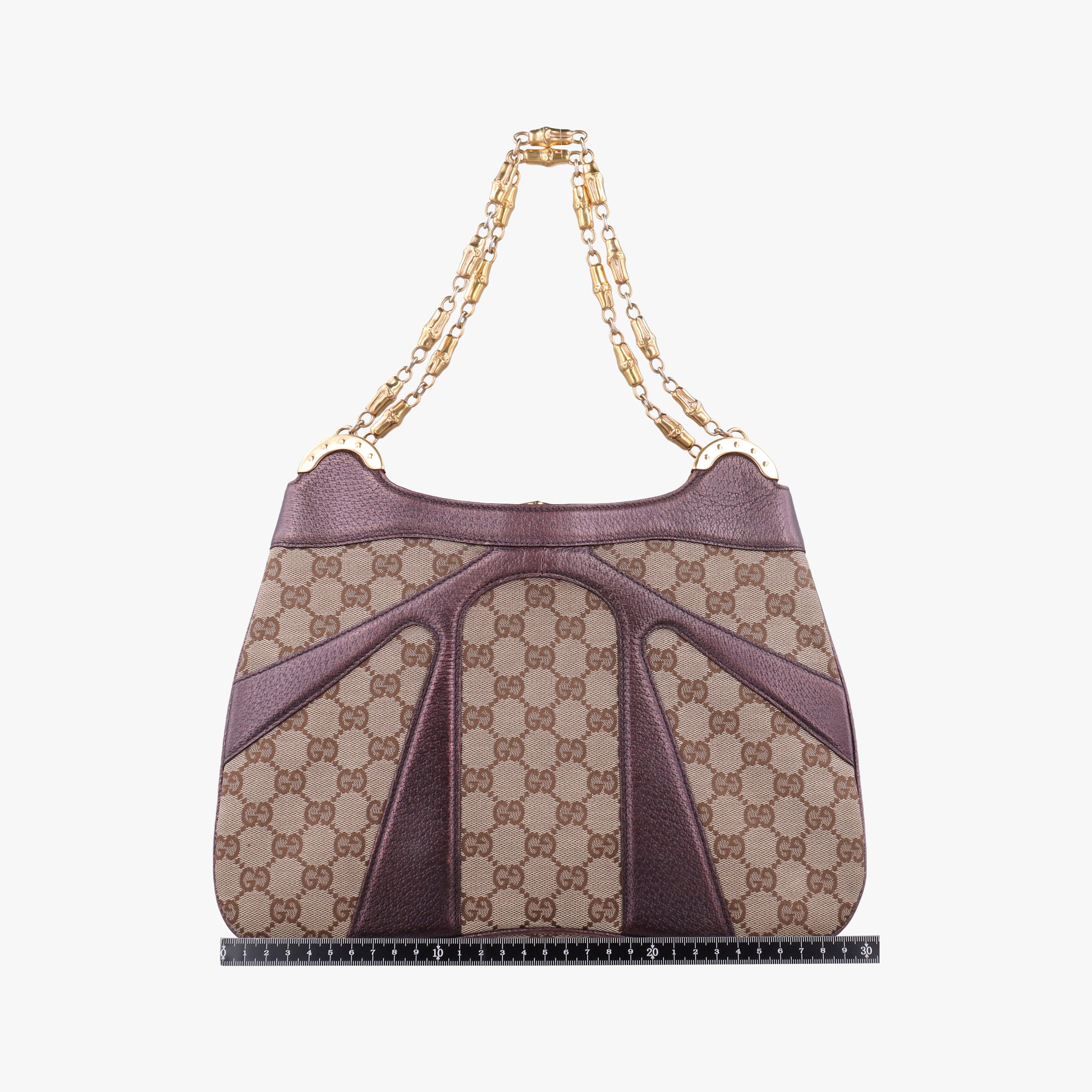 Secondhand Gucci Tom Ford Bamboo Chain Beige × Metallic Purple GG canvas×leather 135962 shoulderbag | stylenewstar