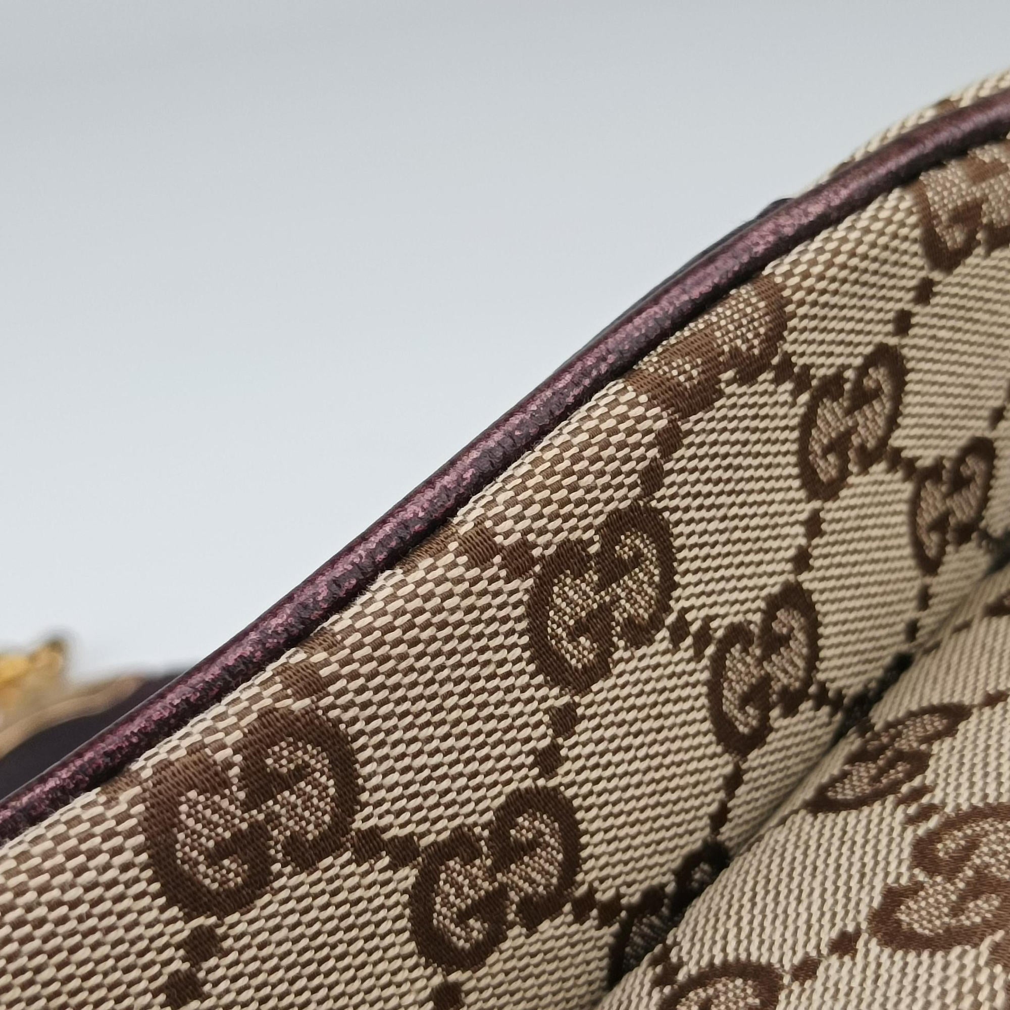 Secondhand Gucci Tom Ford Bamboo Chain Beige × Metallic Purple GG canvas×leather 135962 shoulderbag | stylenewstar