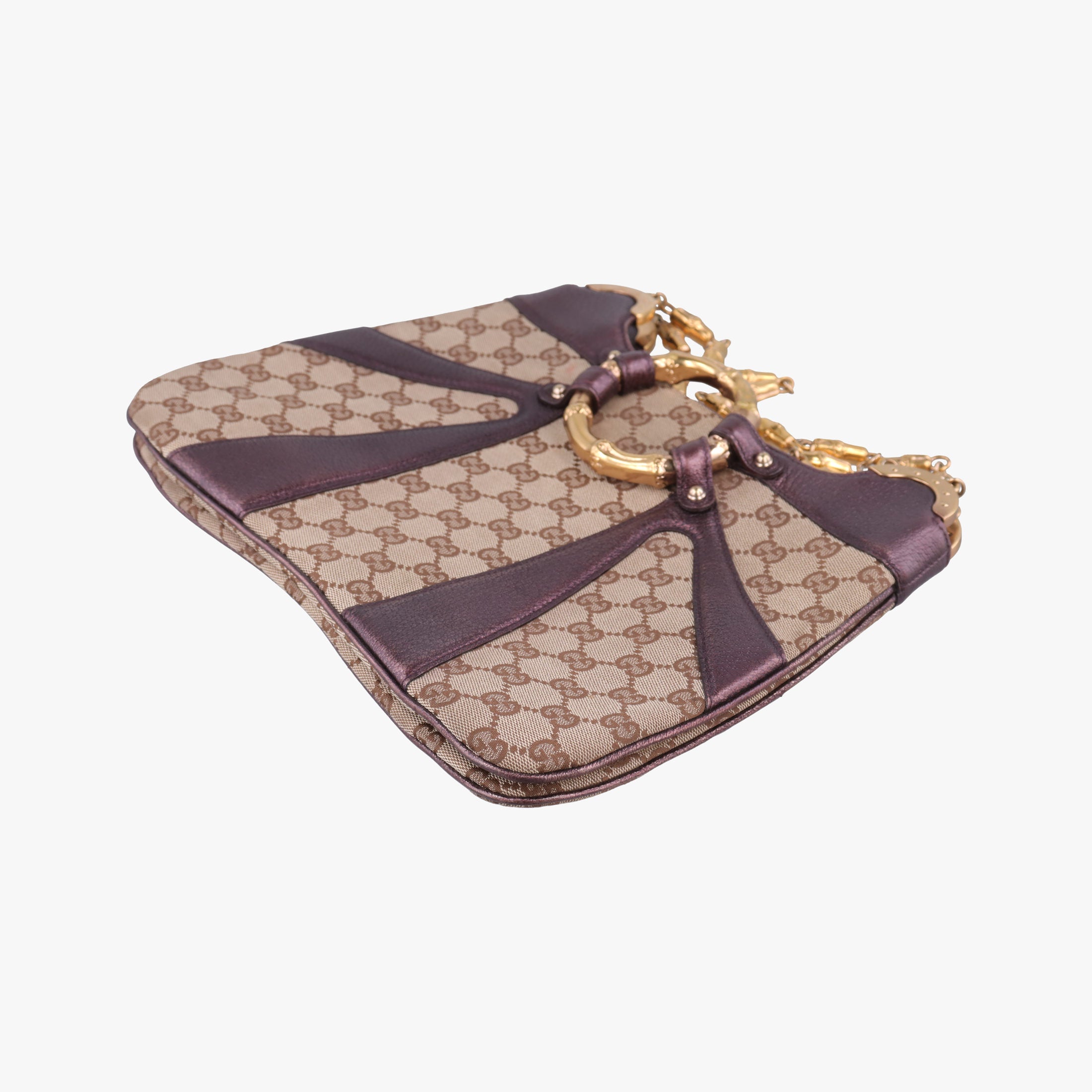 Secondhand Gucci Tom Ford Bamboo Chain Beige × Metallic Purple GG canvas×leather 135962 shoulderbag | stylenewstar