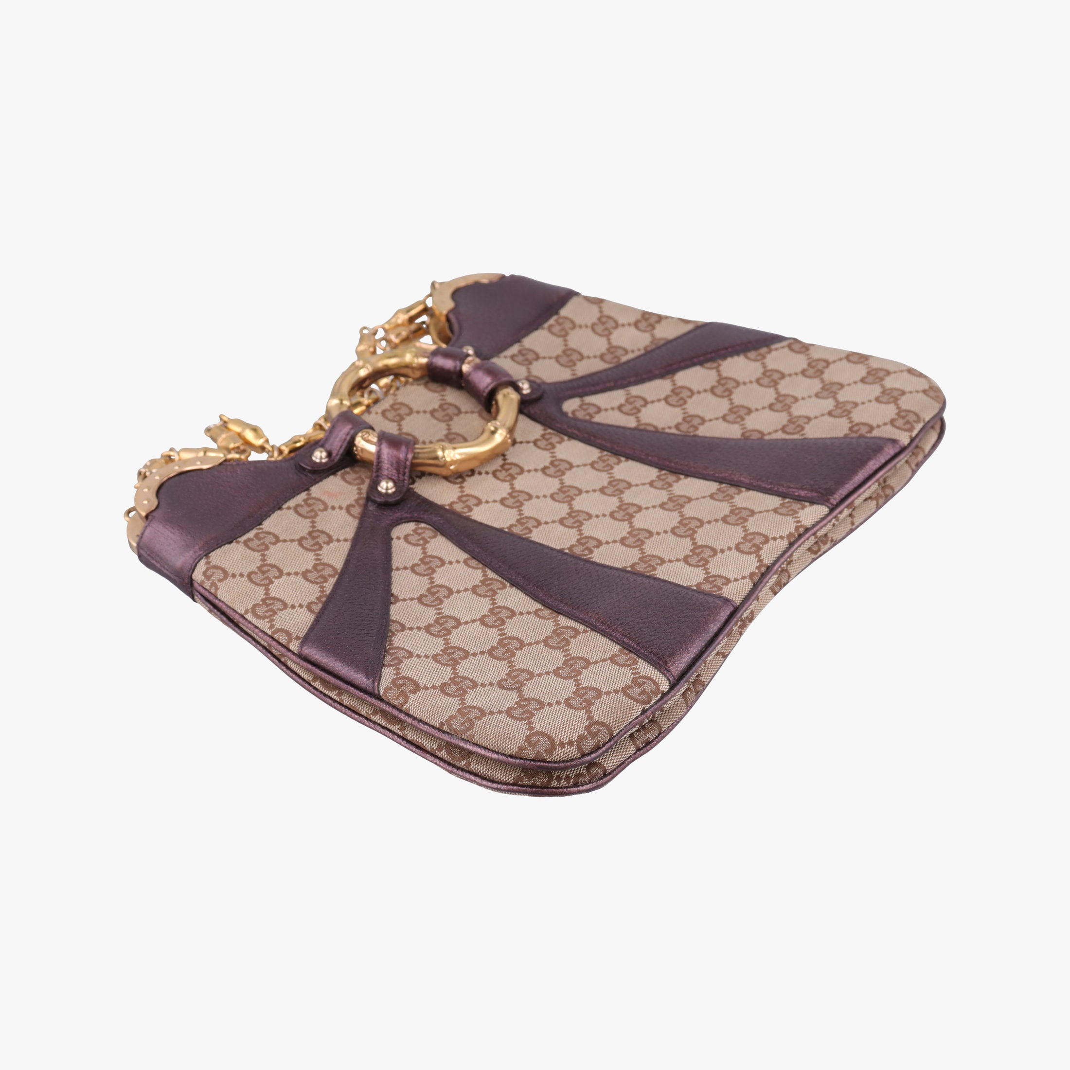 Secondhand Gucci Tom Ford Bamboo Chain Beige × Metallic Purple GG canvas×leather 135962 shoulderbag | stylenewstar