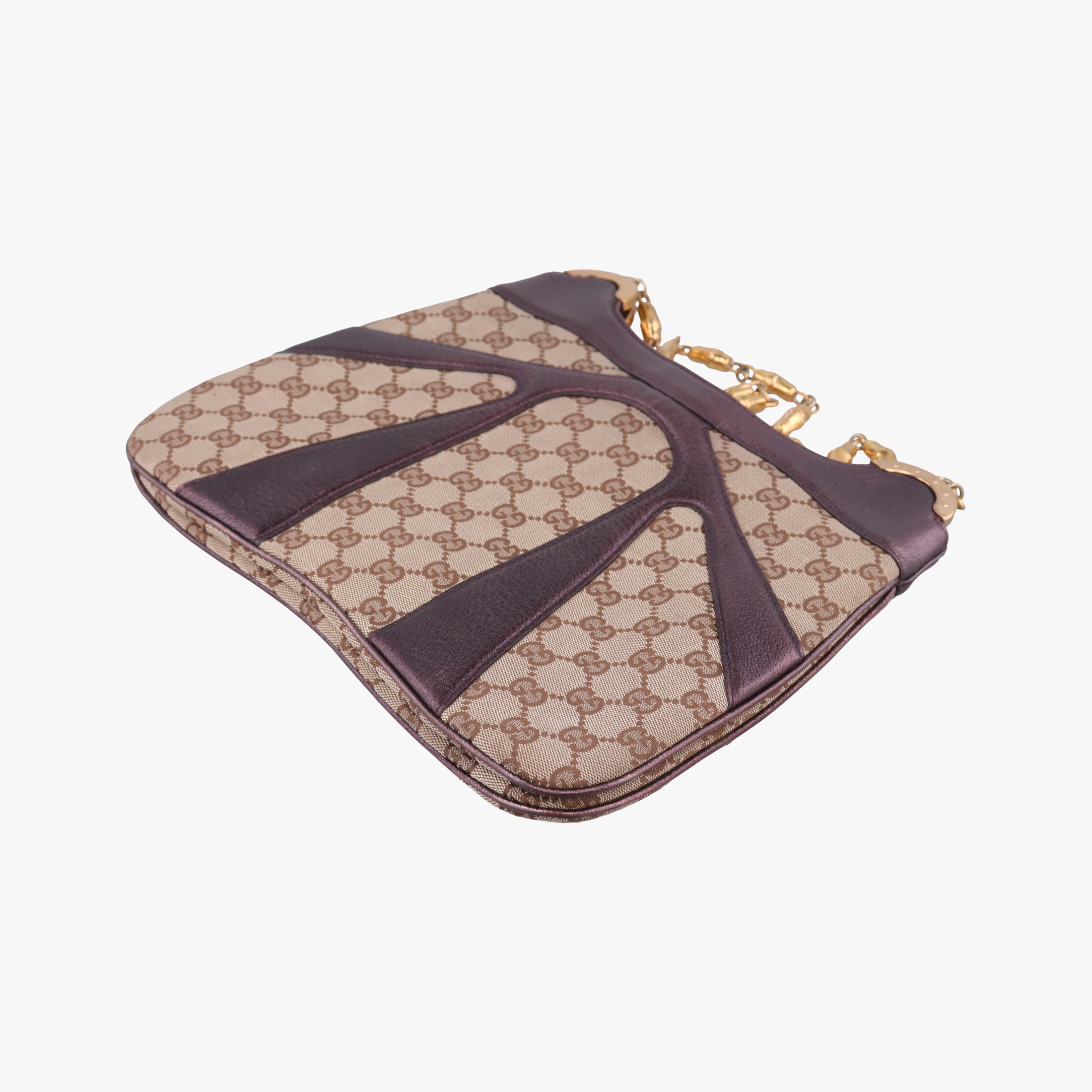 Secondhand Gucci Tom Ford Bamboo Chain Beige × Metallic Purple GG canvas×leather 135962 shoulderbag | stylenewstar