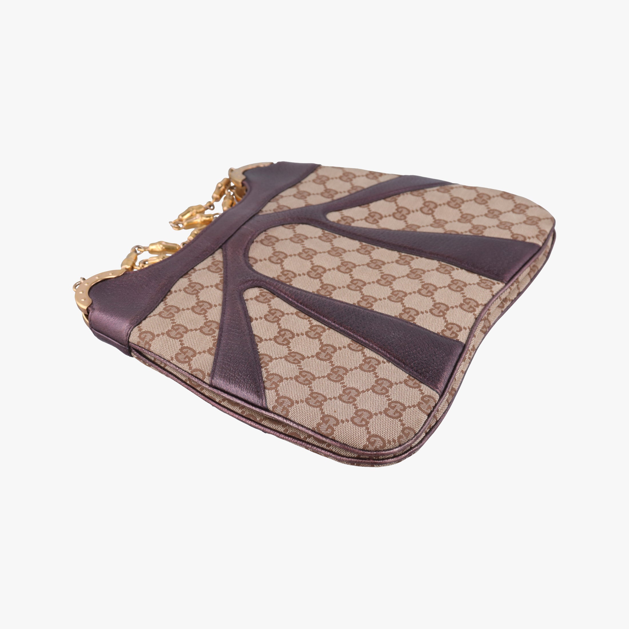 Secondhand Gucci Tom Ford Bamboo Chain Beige × Metallic Purple GG canvas×leather 135962 shoulderbag | stylenewstar