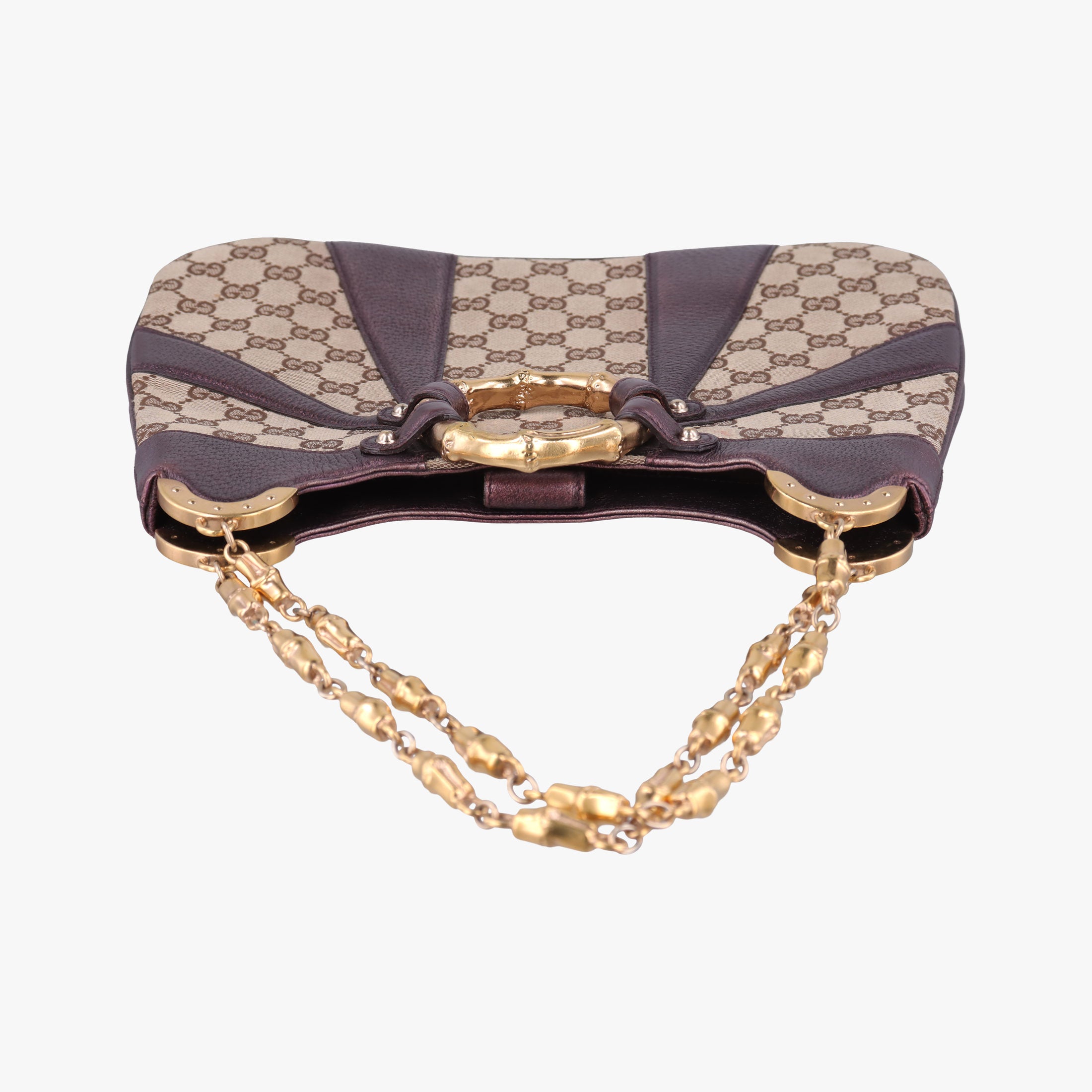 Secondhand Gucci Tom Ford Bamboo Chain Beige × Metallic Purple GG canvas×leather 135962 shoulderbag | stylenewstar