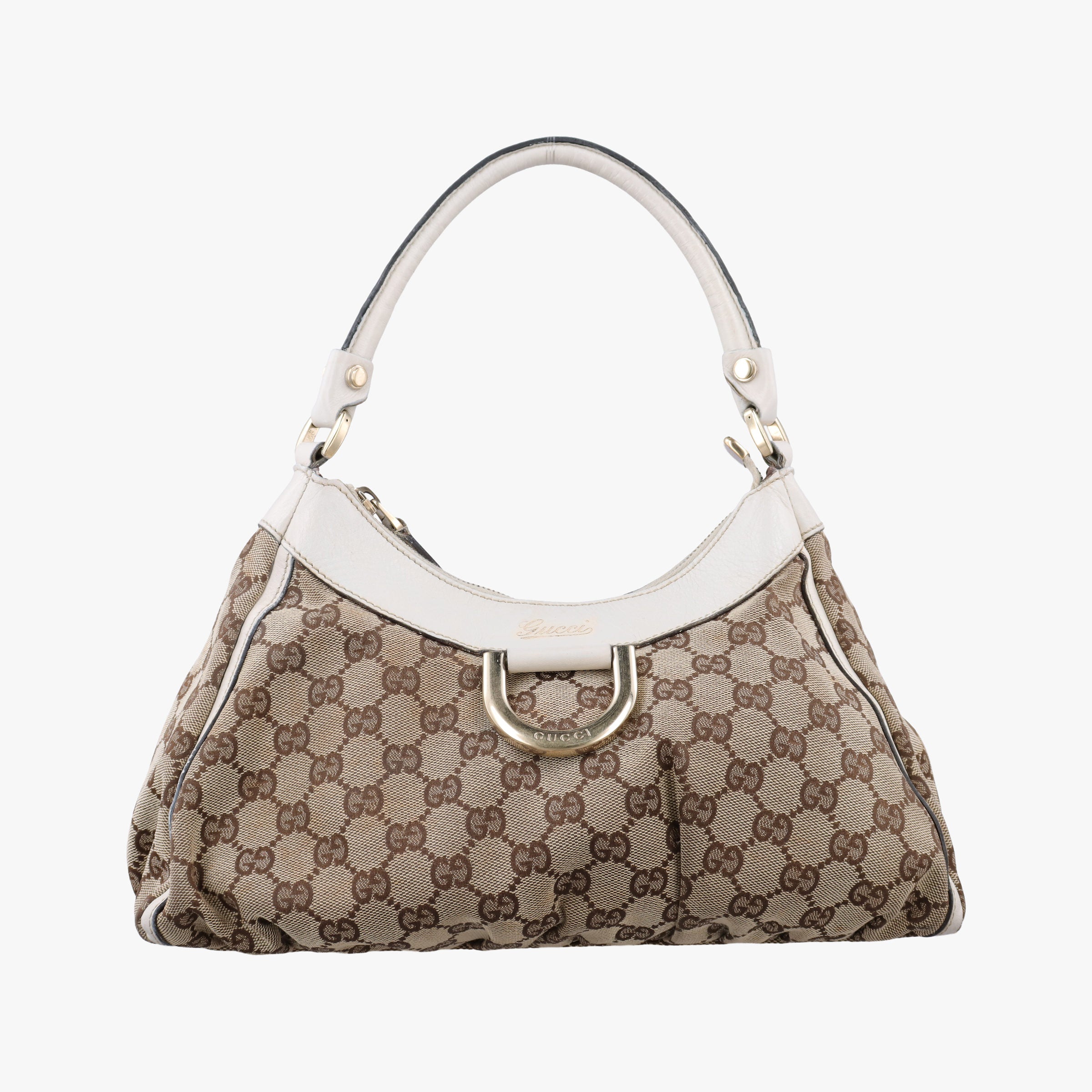 Pre-owned Gucci Abbey D-ring Hobo Beige×White canvas×leather 190525 handbag | stylenewstar