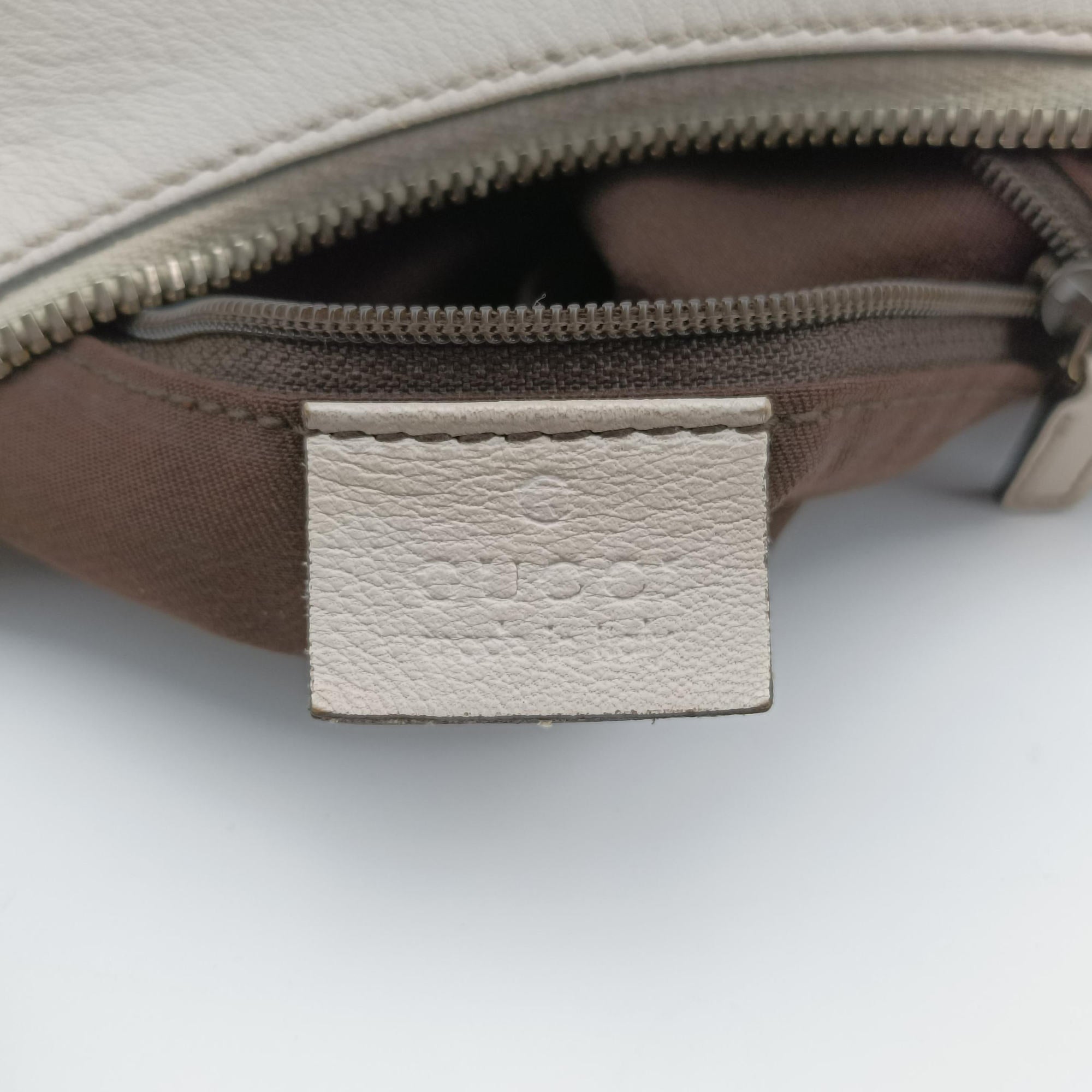 Pre-owned Gucci Abbey D-ring Hobo Beige×White canvas×leather 190525 handbag | stylenewstar