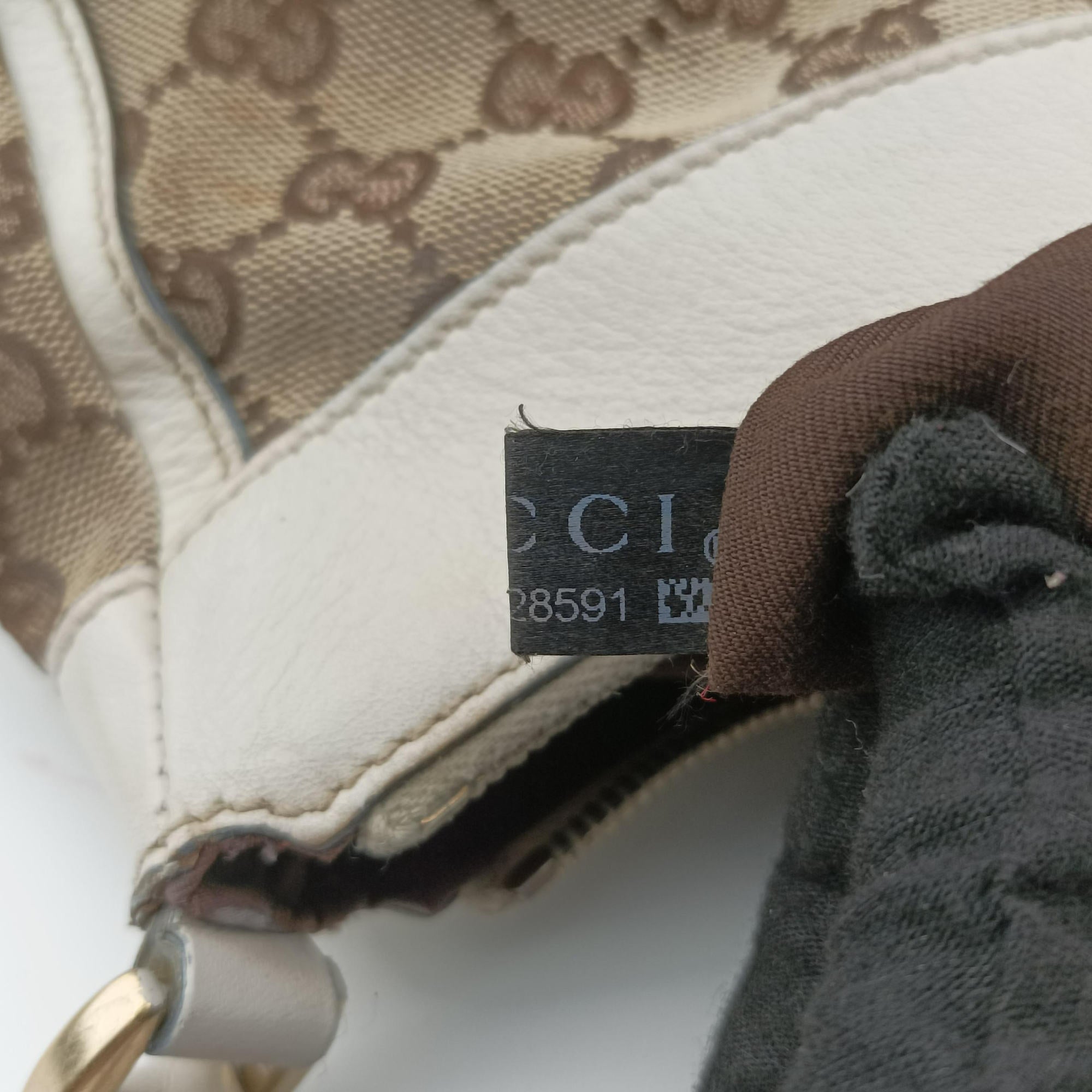 Pre-owned Gucci Abbey D-ring Hobo Beige×White canvas×leather 190525 handbag | stylenewstar