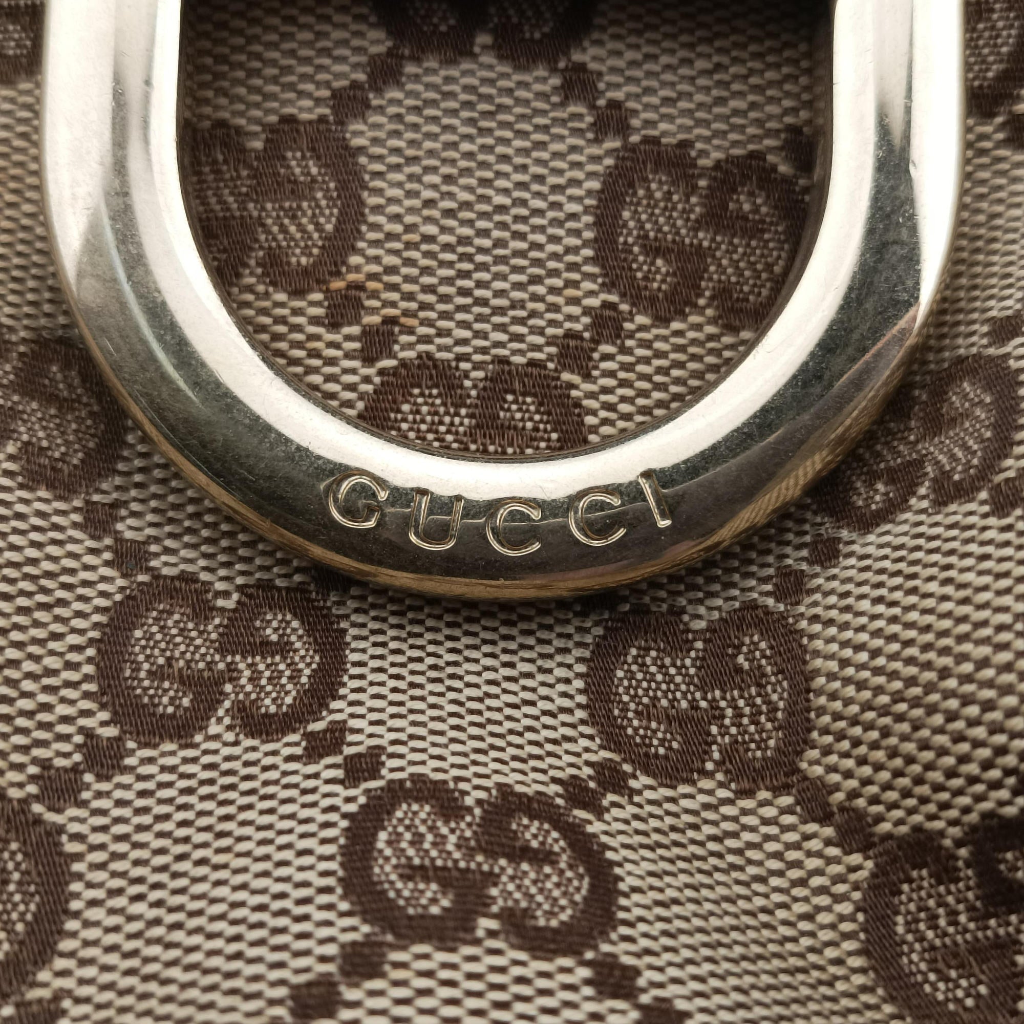 Pre-owned Gucci Abbey D-ring Hobo Beige×White canvas×leather 190525 handbag | stylenewstar