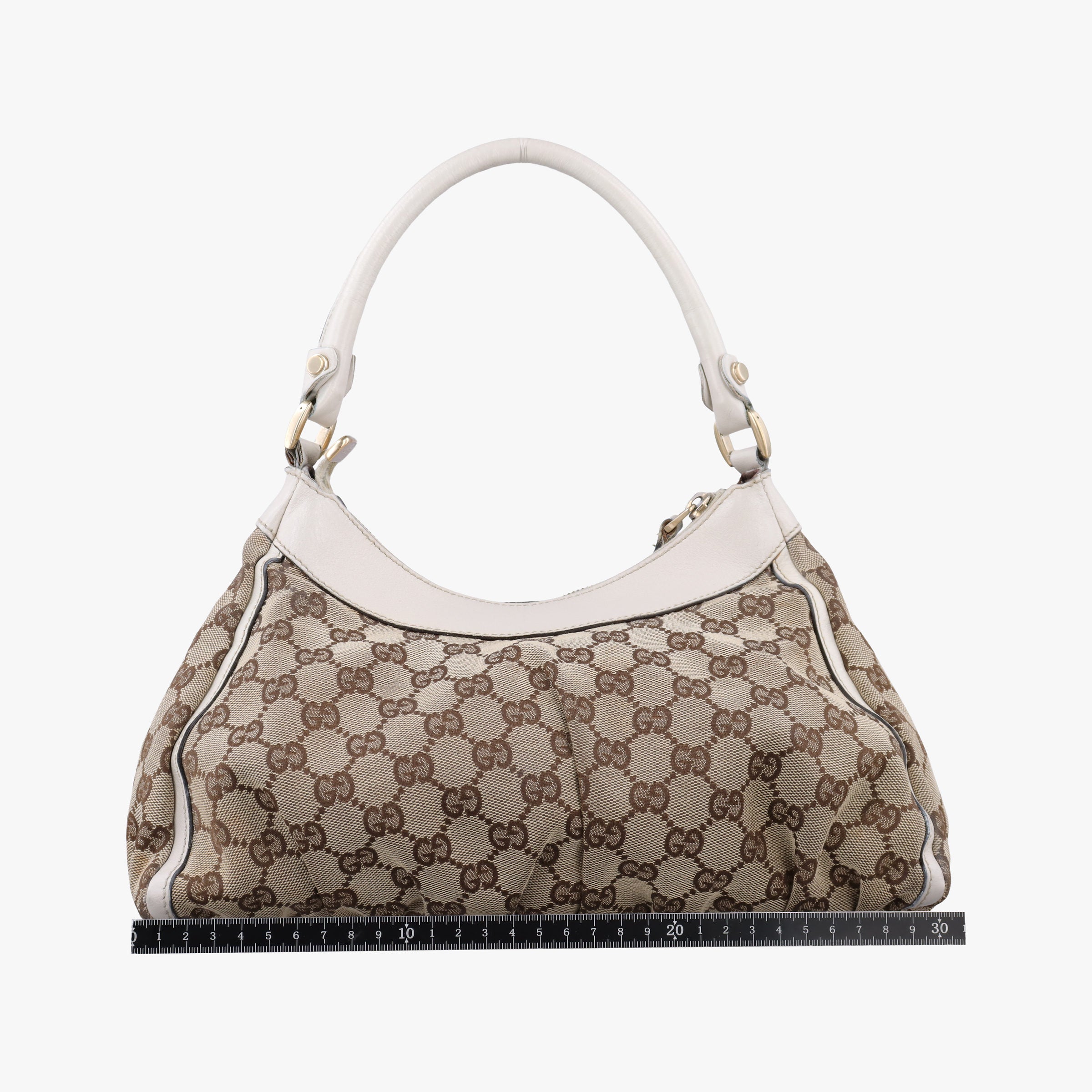 Pre-owned Gucci Abbey D-ring Hobo Beige×White canvas×leather 190525 handbag | stylenewstar