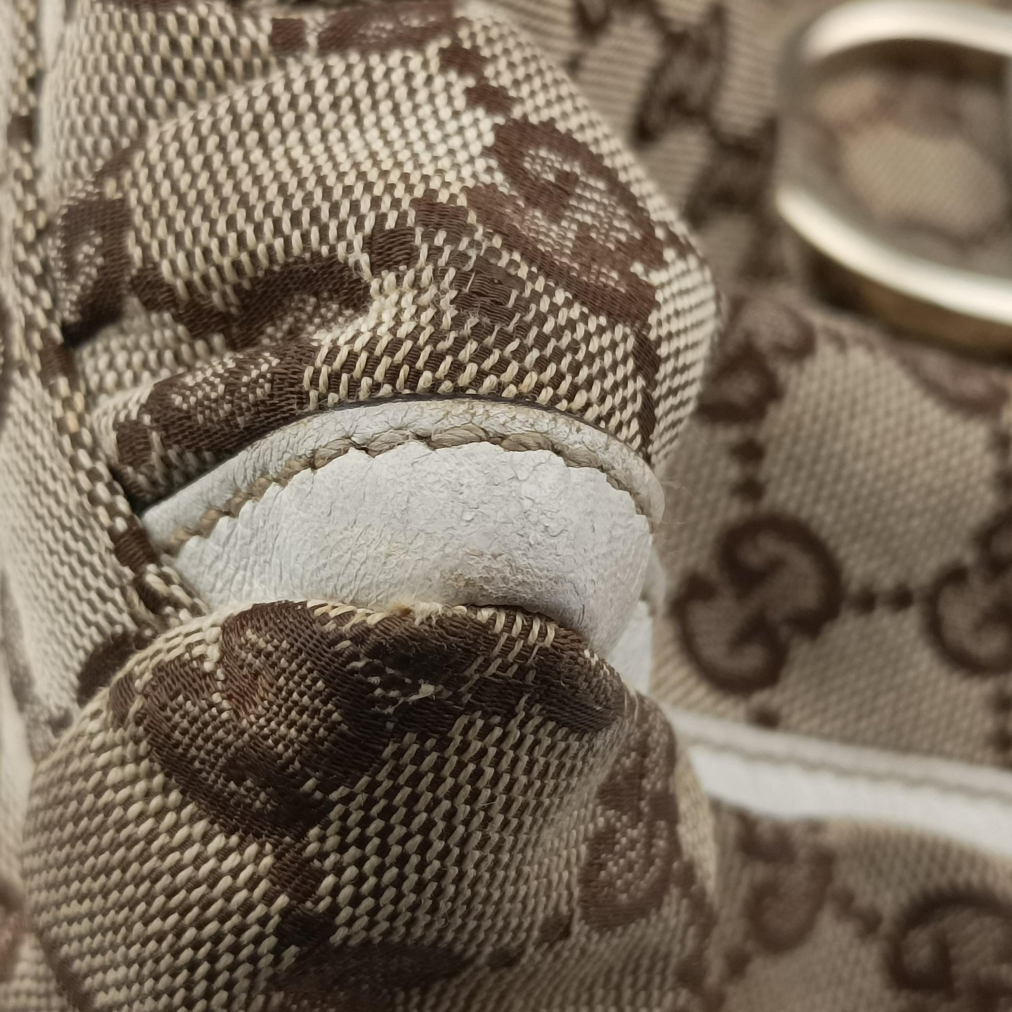 Pre-owned Gucci Abbey D-ring Hobo Beige×White canvas×leather 190525 handbag | stylenewstar