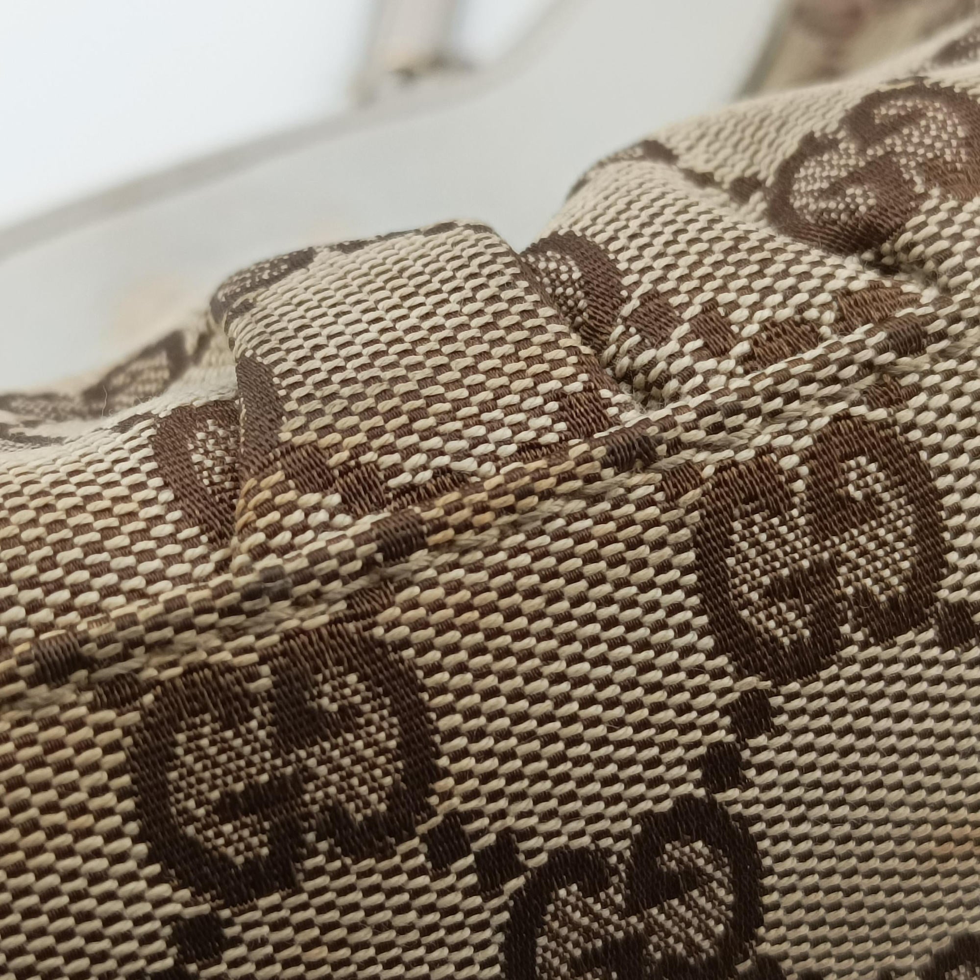 Pre-owned Gucci Abbey D-ring Hobo Beige×White canvas×leather 190525 handbag | stylenewstar