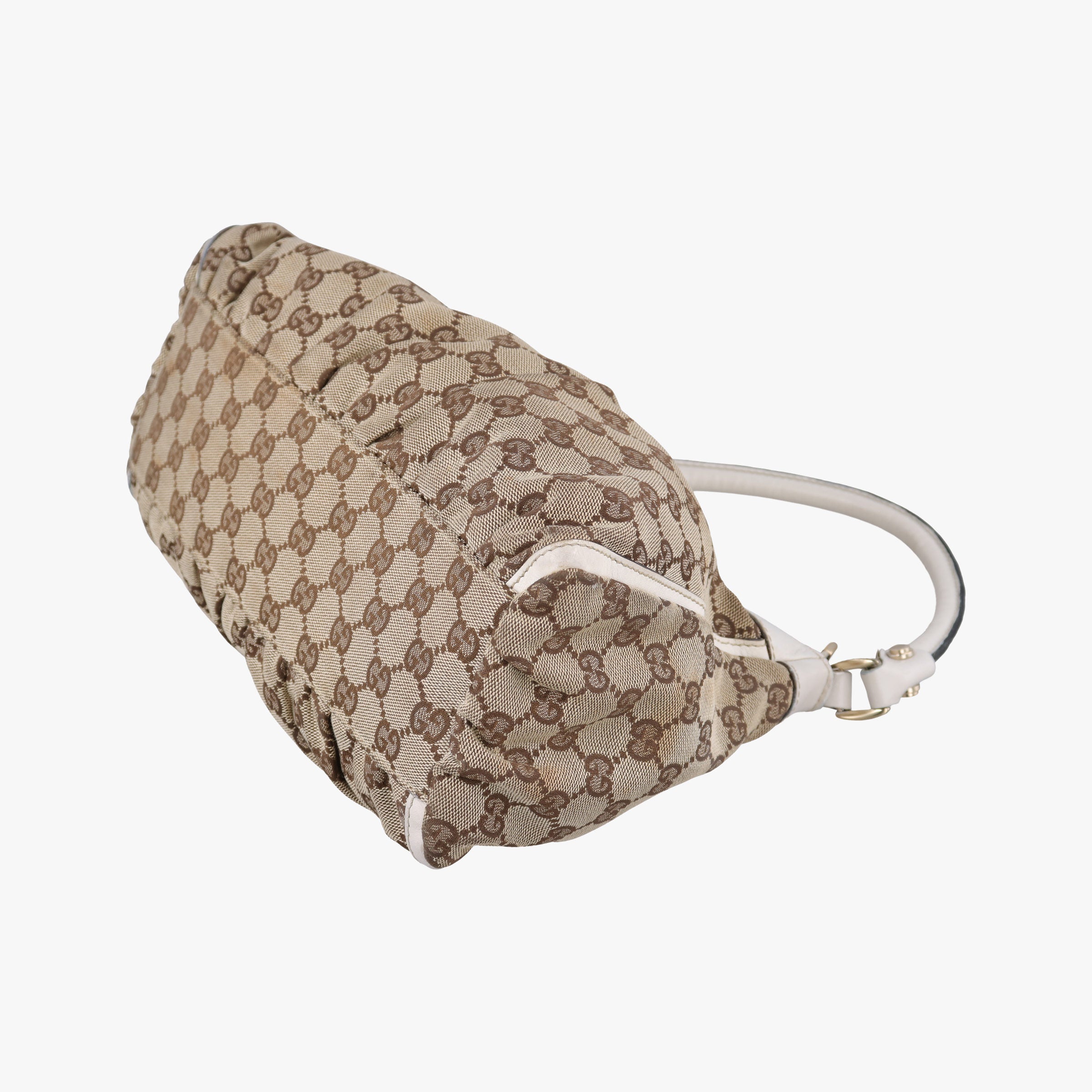 Pre-owned Gucci Abbey D-ring Hobo Beige×White canvas×leather 190525 handbag | stylenewstar