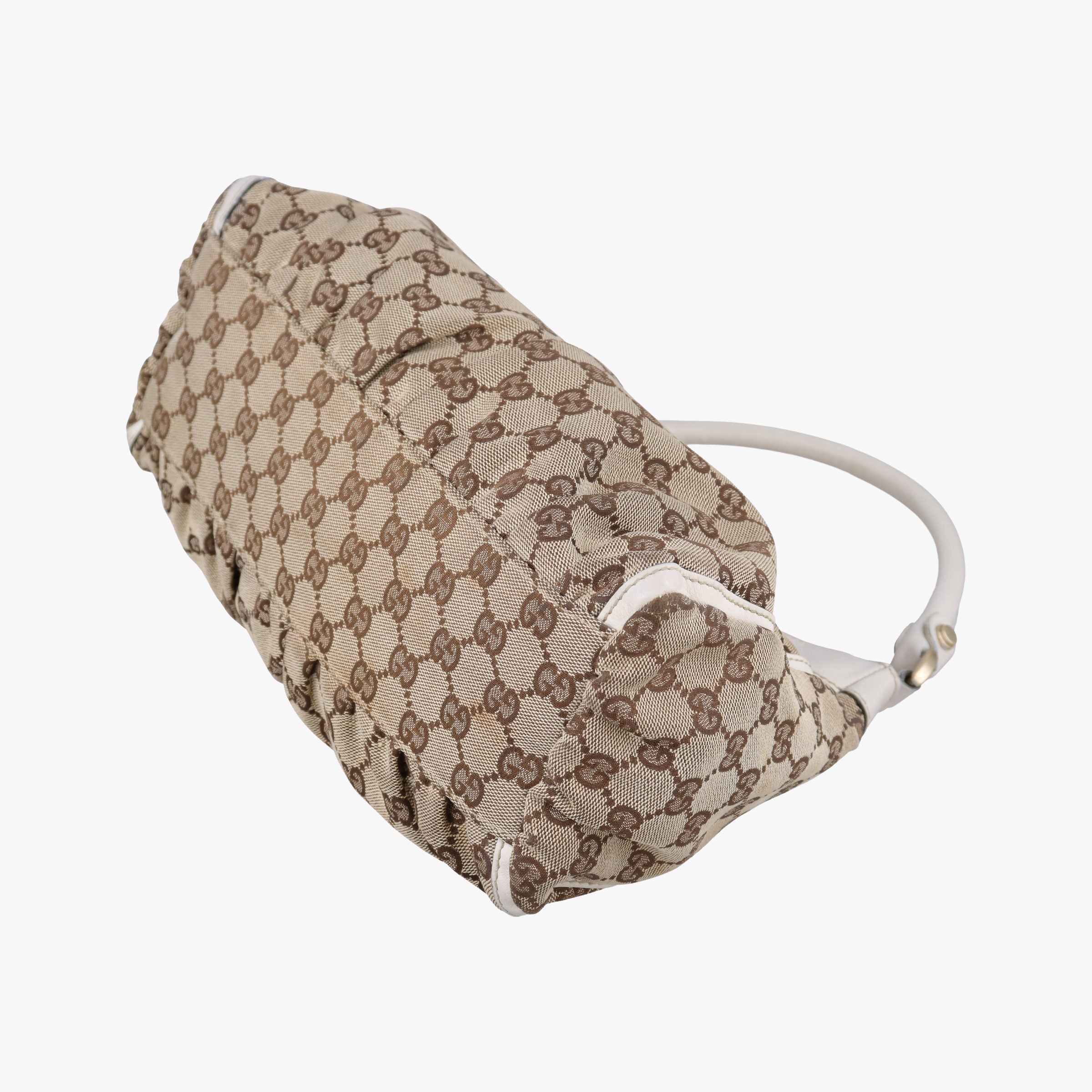 Pre-owned Gucci Abbey D-ring Hobo Beige×White canvas×leather 190525 handbag | stylenewstar