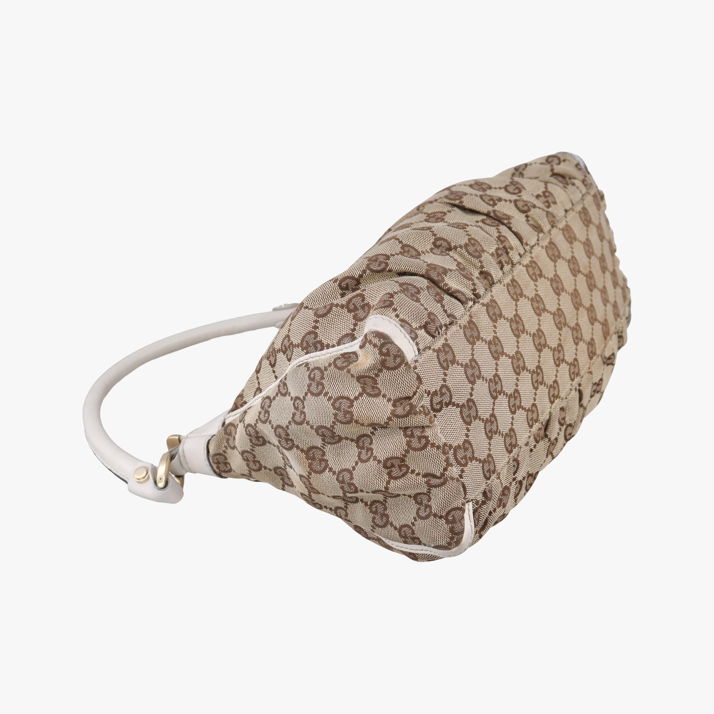 Pre-owned Gucci Abbey D-ring Hobo Beige×White canvas×leather 190525 handbag | stylenewstar