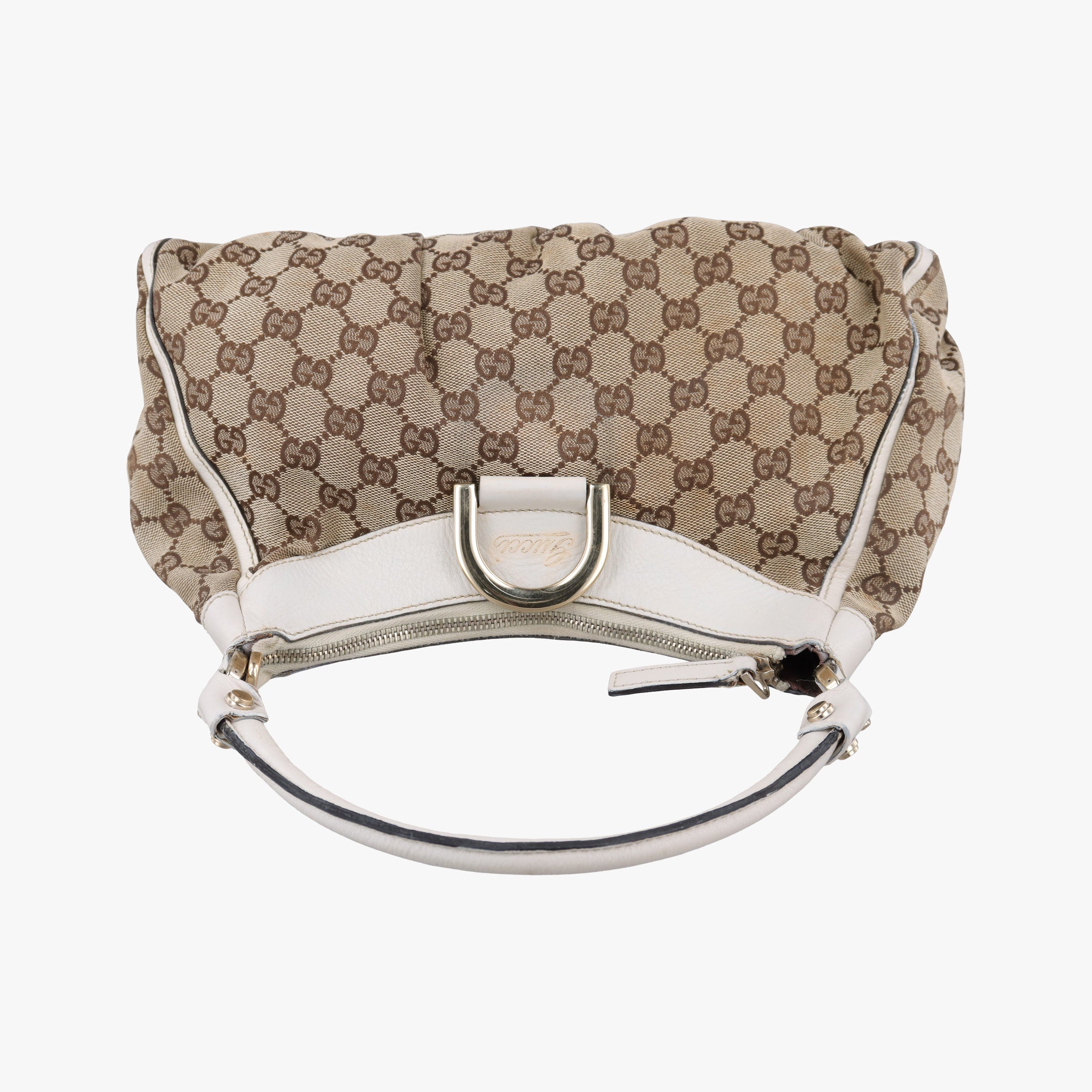 Pre-owned Gucci Abbey D-ring Hobo Beige×White canvas×leather 190525 handbag | stylenewstar