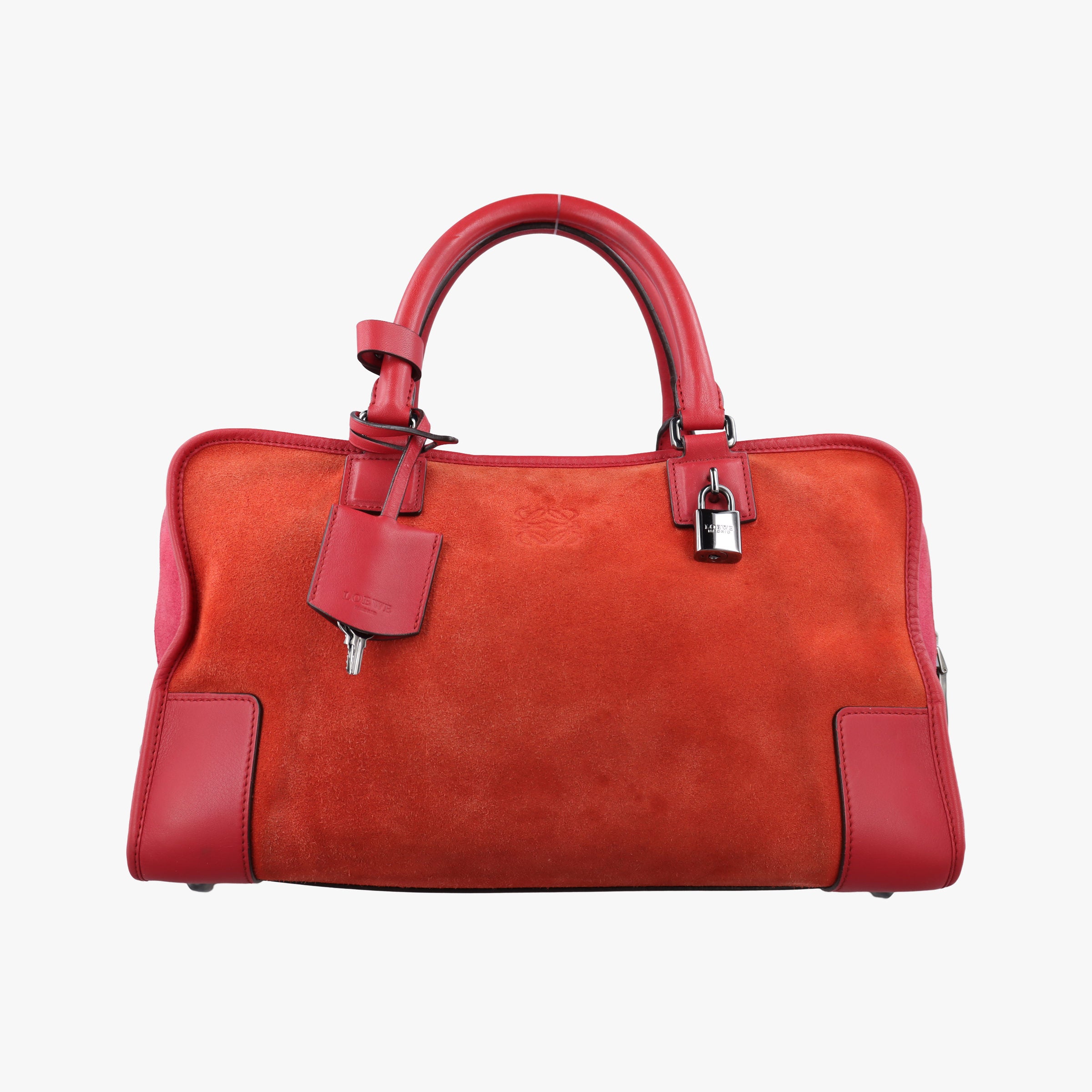 Pre-owned Loewe Amazona36 Orange×red Suede×leather  handbag | stylenewstar
