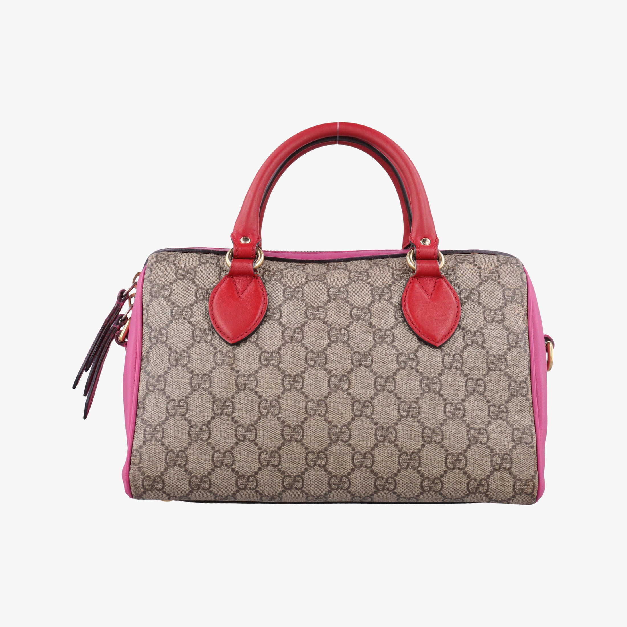 Vintage Gucci GG SUPREME beige×red×pink PVC coated canvas×leather 409529 handbag | stylenewstar