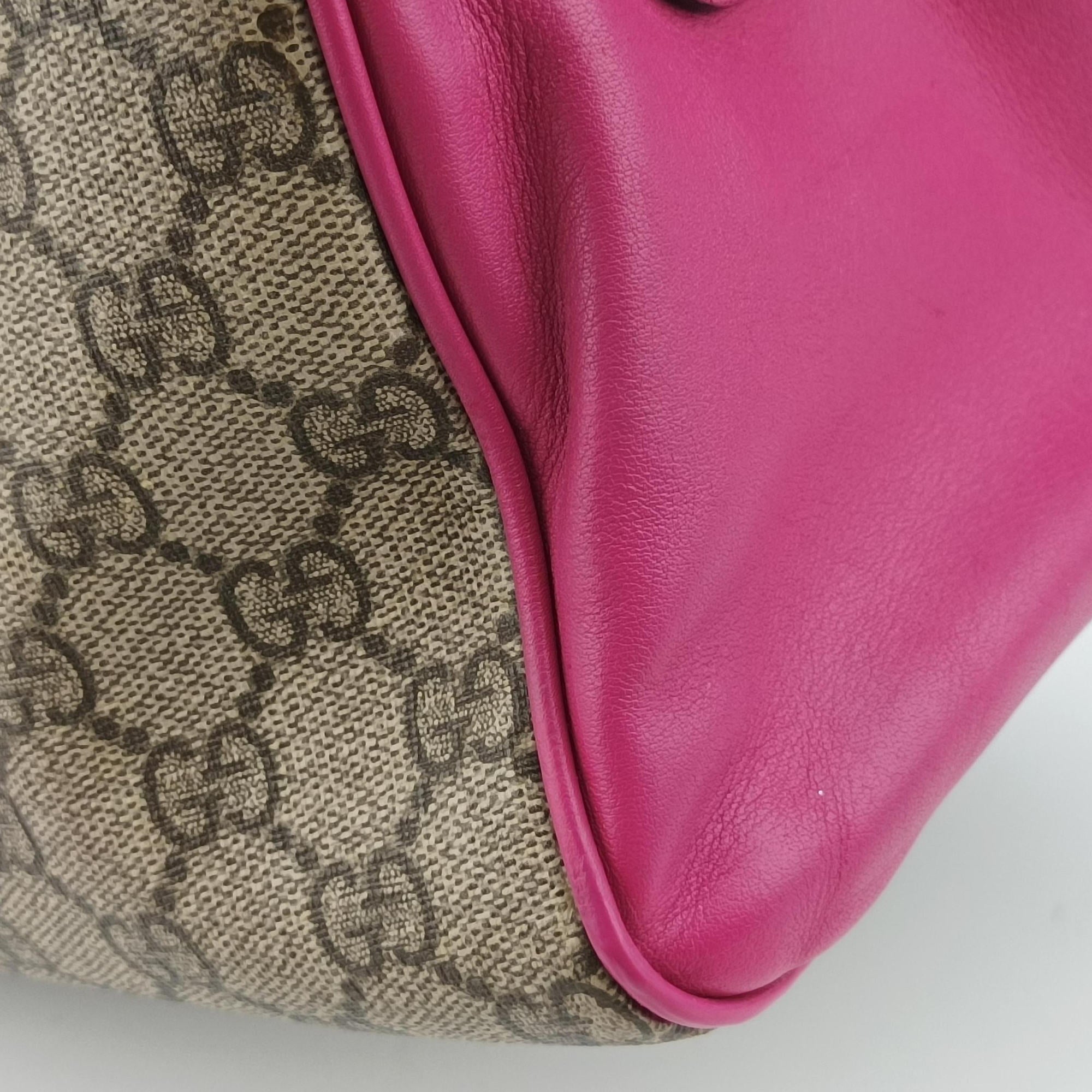 Vintage Gucci GG SUPREME beige×red×pink PVC coated canvas×leather 409529 handbag | stylenewstar